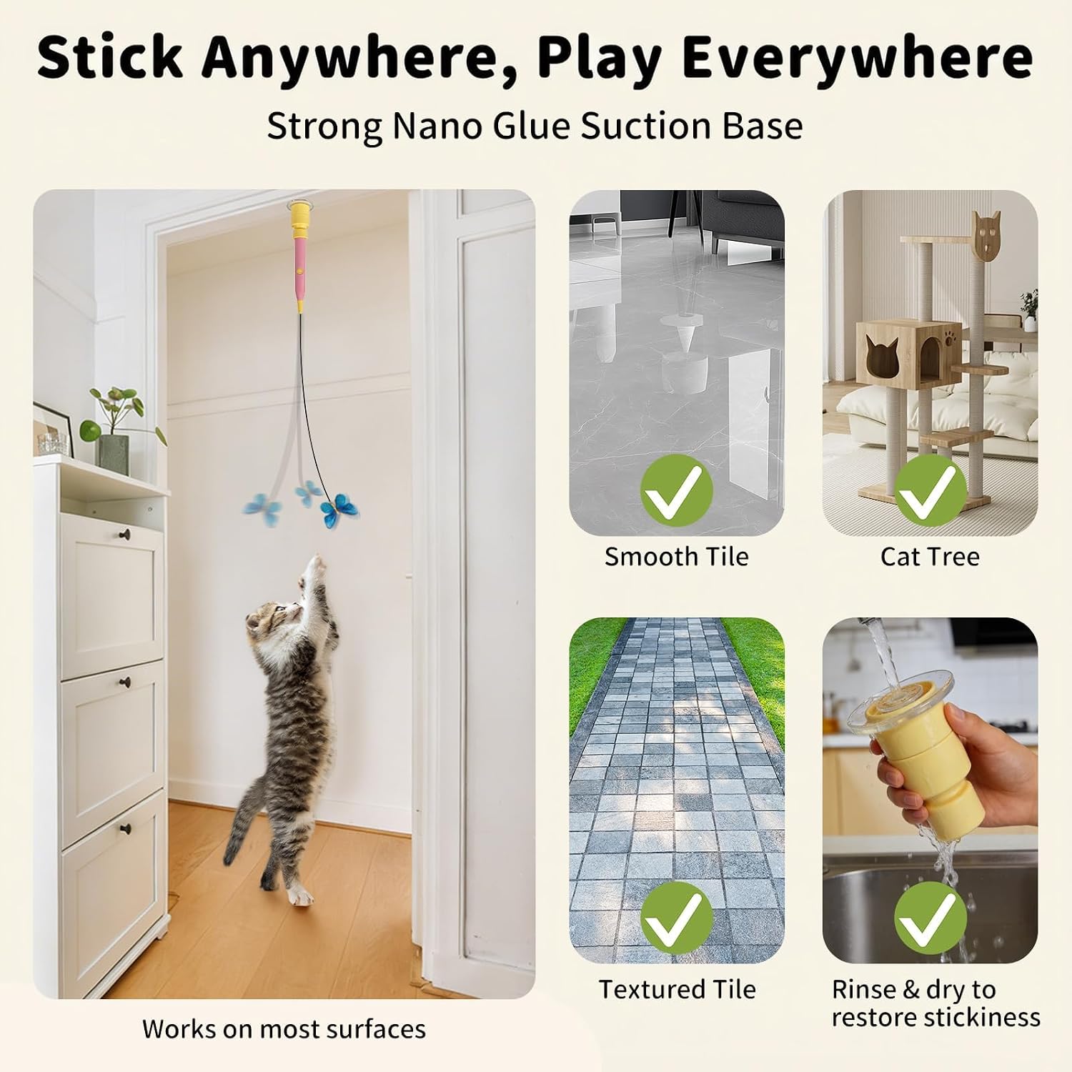Interactive Cat Toys for Indoor Cats, Automatic Cat Wand Toy Enrichment for Bored Kitten, Spin Butterfly with Self-Holding Suction Base, Rechargeable Electric Moving Feather Stimulating Toy - Image 5