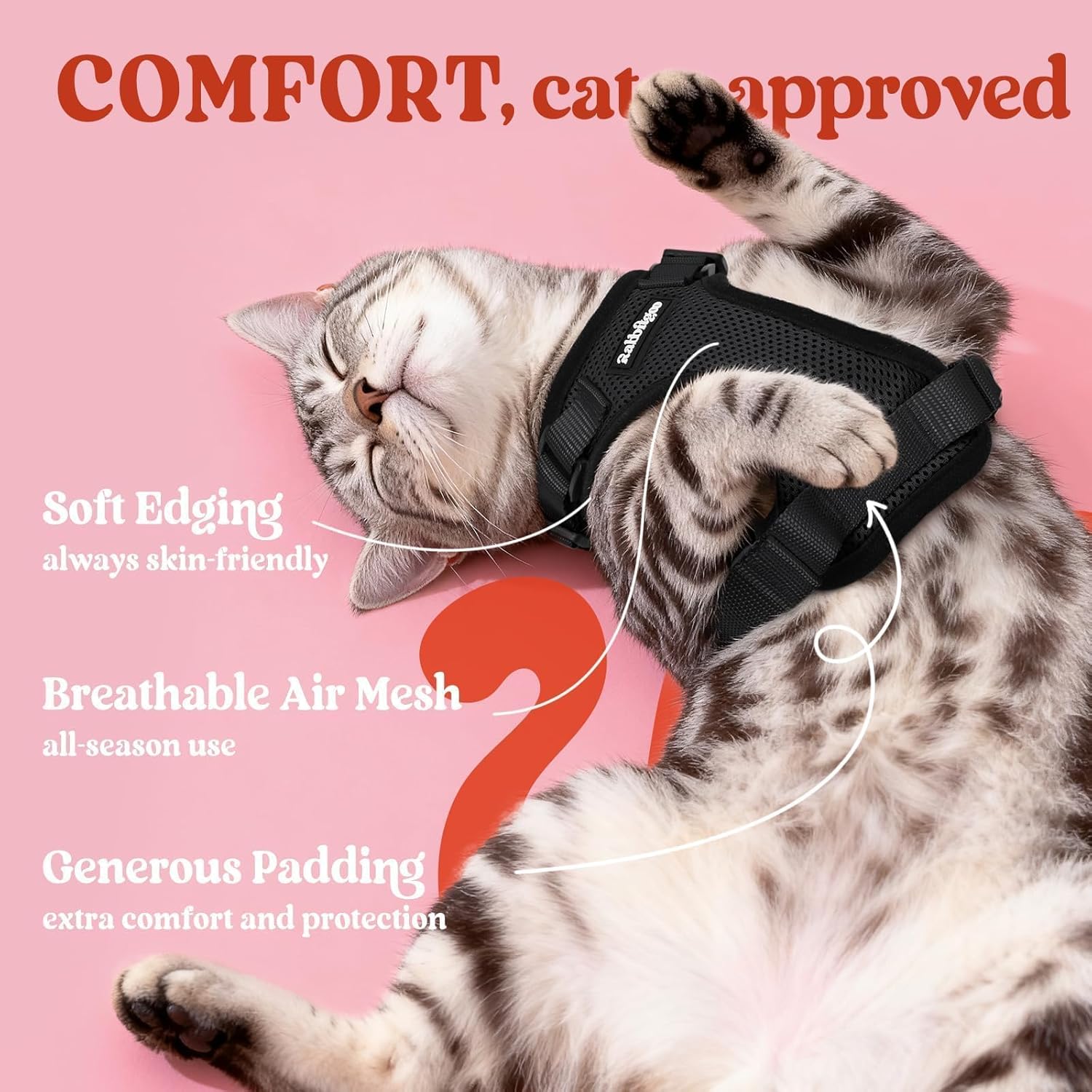rabbitgoo Cat Harness and Leash Set, Escape Proof Kitten Harness for Safe Outdoor Walks, Soft Breathable Adjustable Vest with Reflective Strips for Kittens and Small Cats, Black, Xs - Image 4