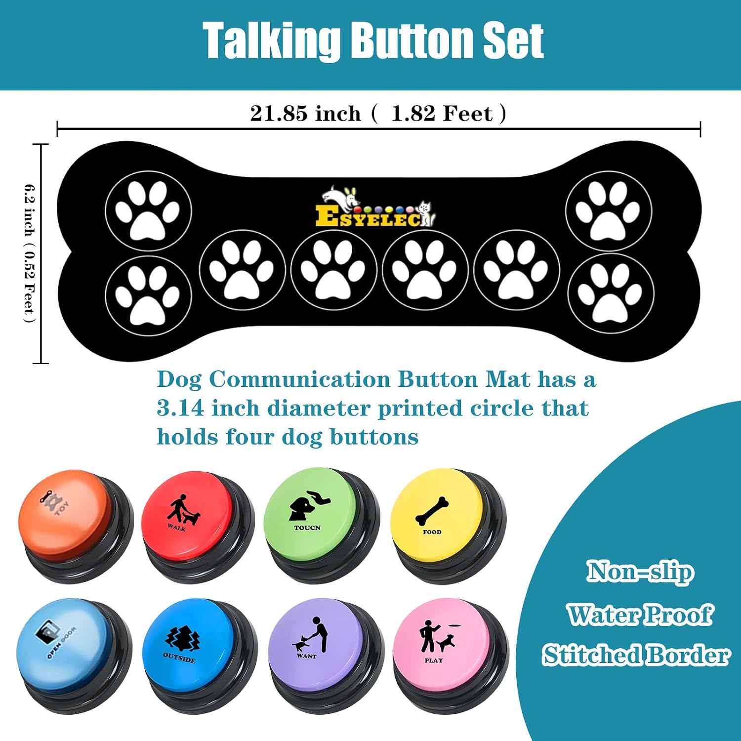 Dog Buttons for Communication Starter Pack 8 Dog Talking Button Set, 30s Voice Recording Speaking Button Pet Speech Training Buzzers with 30 Scene Stickers and Dog Button Mat for Animal Training - Image 4