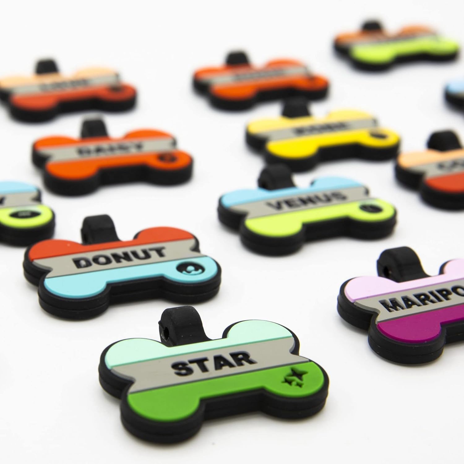 Silent Dog Tag Personalized with 5 Lines of Custom Deep Engraved Durable Soundless Silicone Pet ID Name Tag Bone Design Pink - Image 3