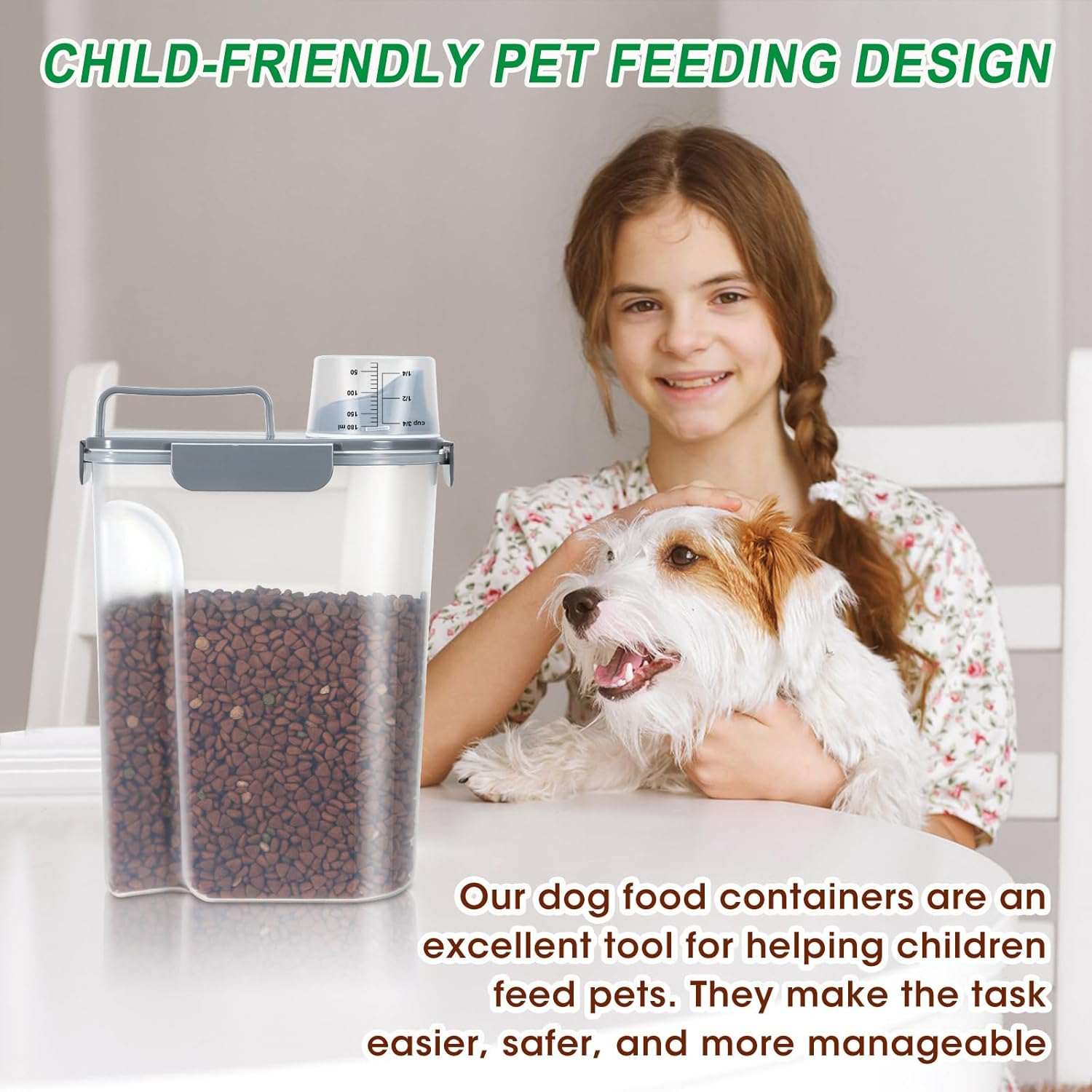 TBMax Large Cat Food Storage Container, Portable Dog Food Container with Upgraded Large Spout and Cup, Travel Pet Food Storage Dispenser for Small Animal Kibble Storage, Bird Seed Container - Grey - Image 4