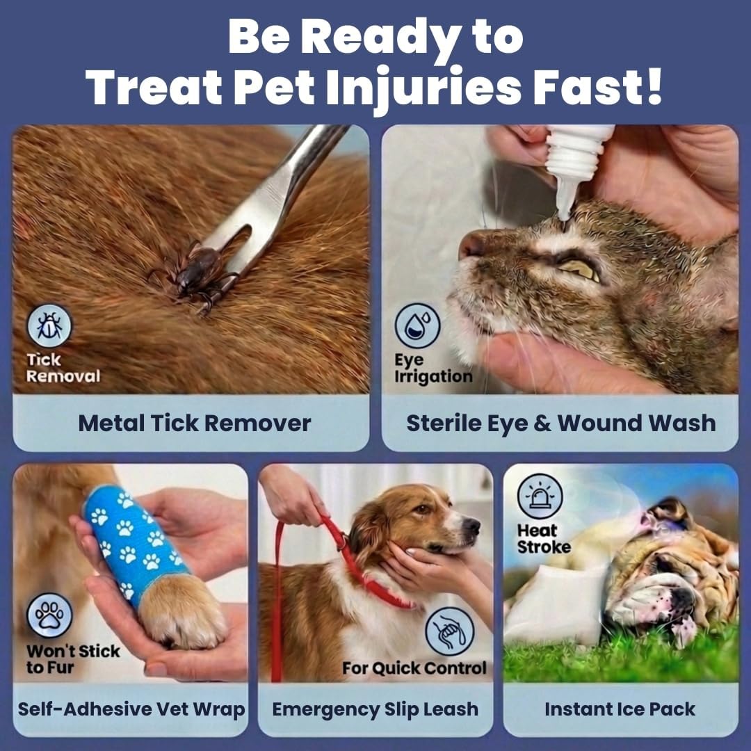 Dog First Aid Kit - Vet Approved Emergency Supplies - Pet First Aid Kit Guide, Tick Remover, Slip Leash & Medical Essentials for Home, Camping, Car, RV, Travel (Essential Pack) - Image 2