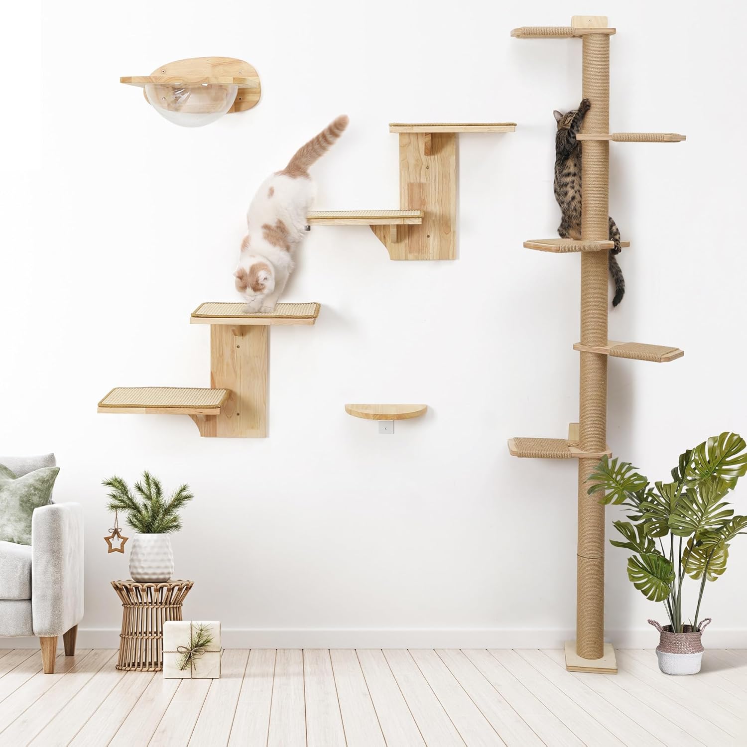 FUKUMARU Wall-Mounted Cat Tree for Small & Medium Cats, 5-Tier Tall Cat Climbing Tower with Scratching Post, Indoor Cat Wall Shelves for Climbing, Scratching & Lookout - Image 8