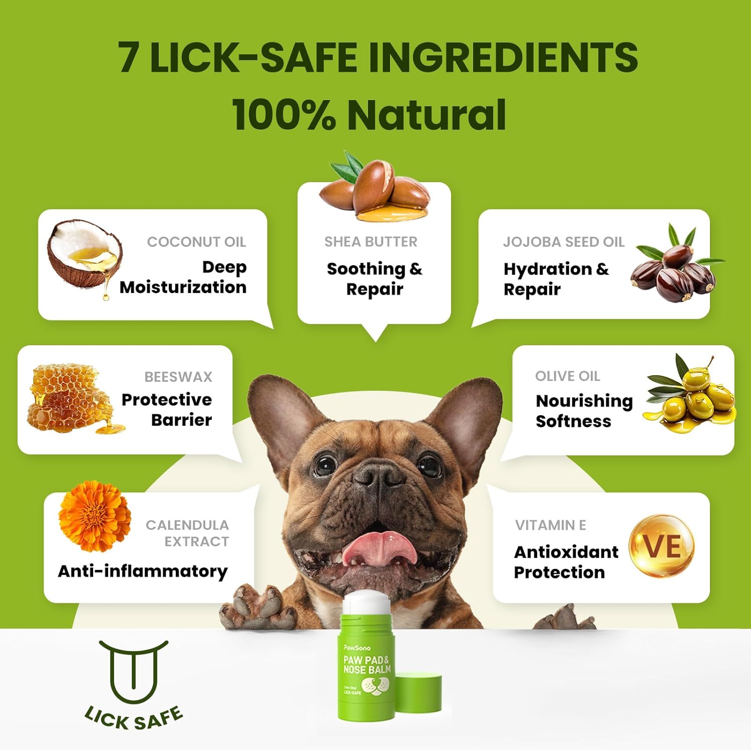 PawSono Lick-Safe Dog Paw & Nose Balm with Coconut Oil | All-Natural Moisturizer & Soother for Dry, Cracked Pads & Snout | Heat & Cold Pavement Protection Wax | Horse Hoof, Joint Care (1.3 oz - Image 3
