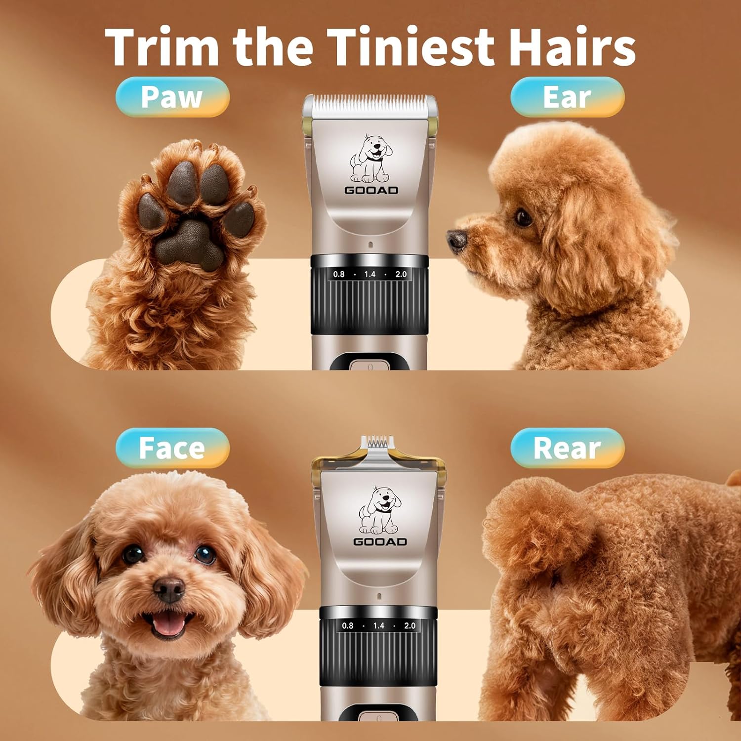 Dog Clippers for Grooming,Dog Grooming Kit for Heavy Thick Hair&Coats/Low Noise Rechargeable Cordless Hair Trimmer/Pet Shaver with Paw Trimmer for Small & Large Dogs Cats - Image 4