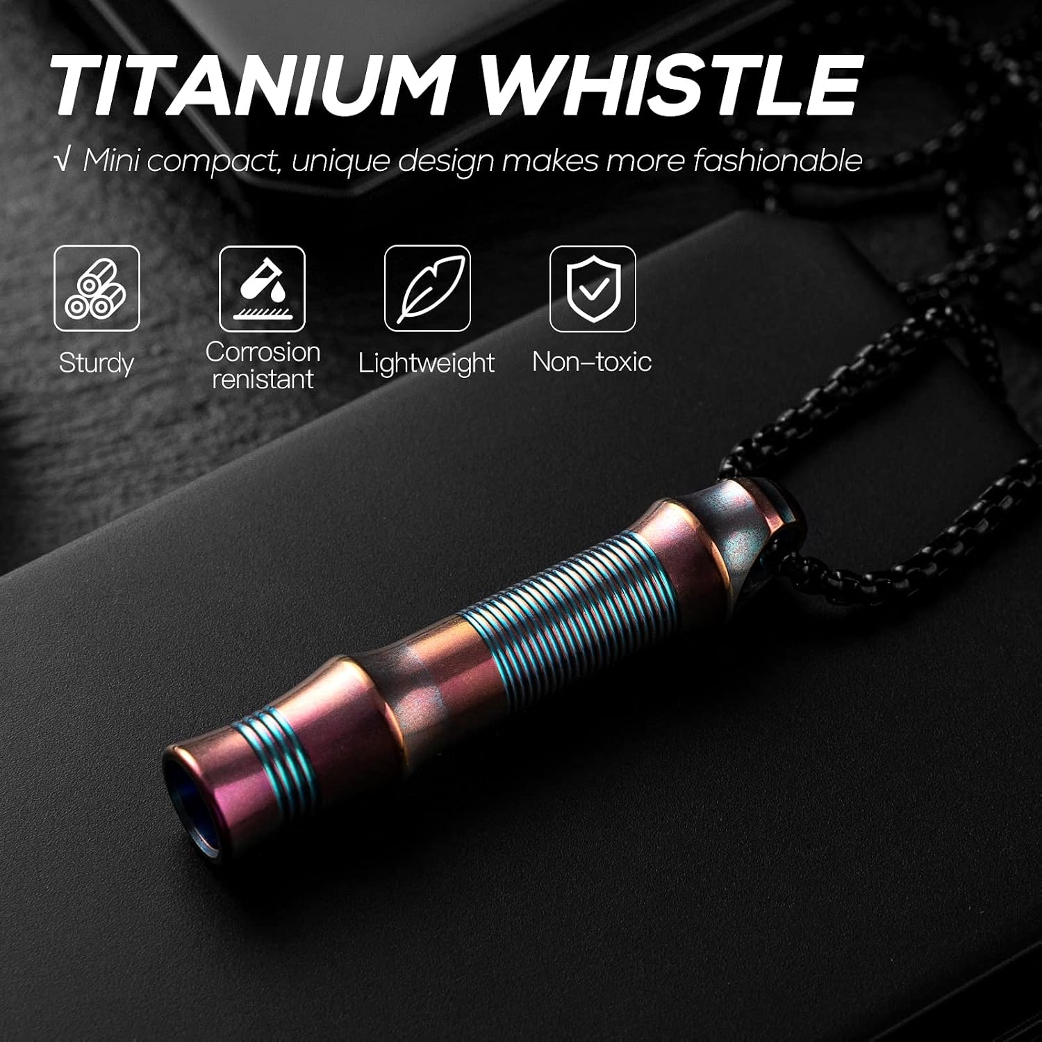 TISUR Titanium Emergency Whistle,EDC Safety Whistles Necklace Loud up to 120db,Survival Whistles for Survival,Hiking,Camping,Pets Training - Image 5