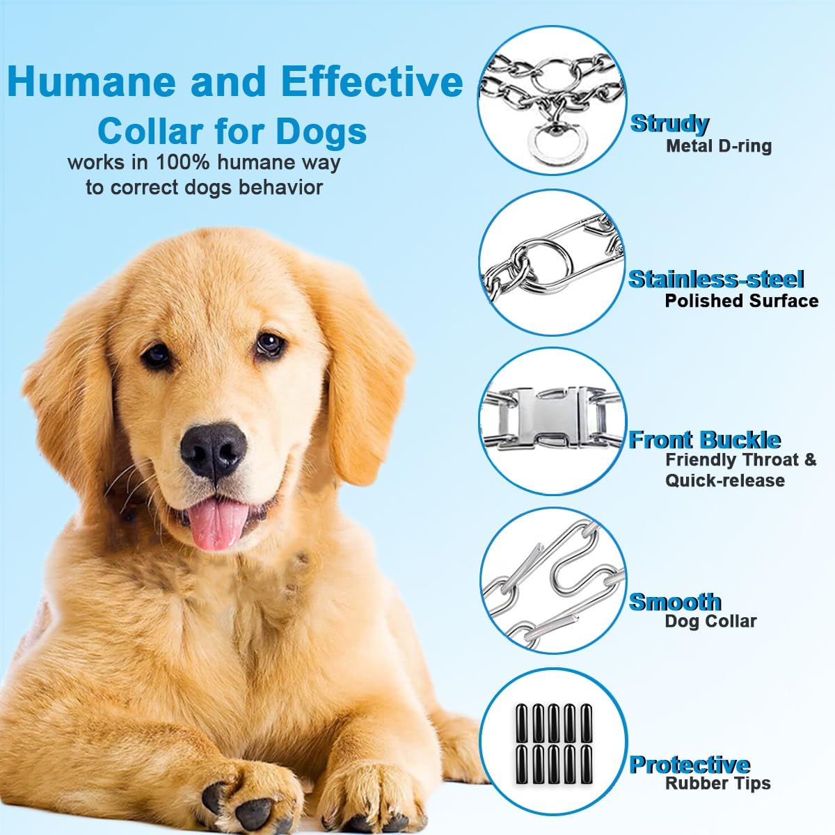 Prong Collar for Dogs, Dog Training Collar, Adjustable Size Dog Pinch No Pull Collar with Quick Release Buckle for Small Medium Large Dogs(Packed with Two Extra Links) - Image 3