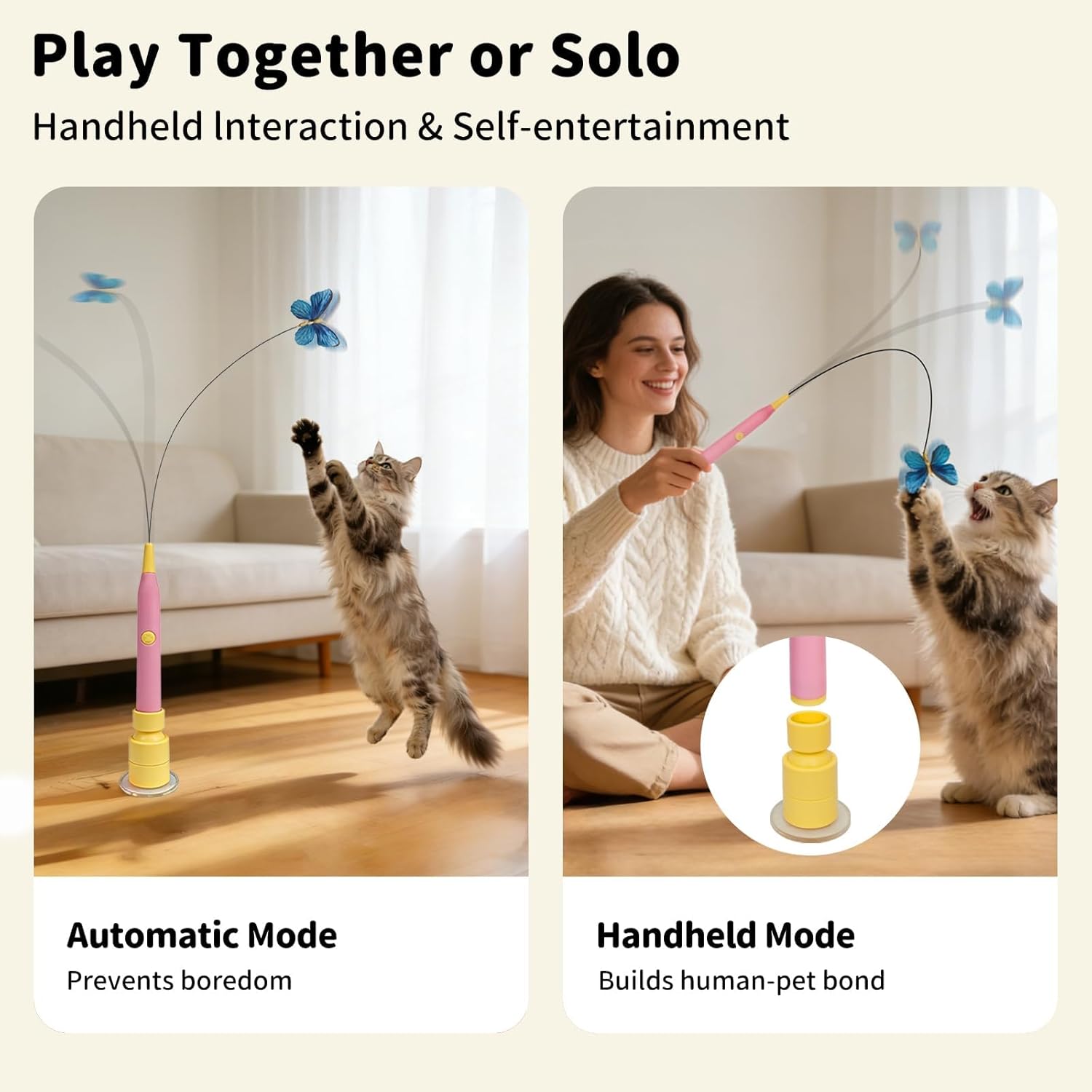 Interactive Cat Toys for Indoor Cats, Automatic Cat Wand Toy Enrichment for Bored Kitten, Spin Butterfly with Self-Holding Suction Base, Rechargeable Electric Moving Feather Stimulating Toy - Image 6