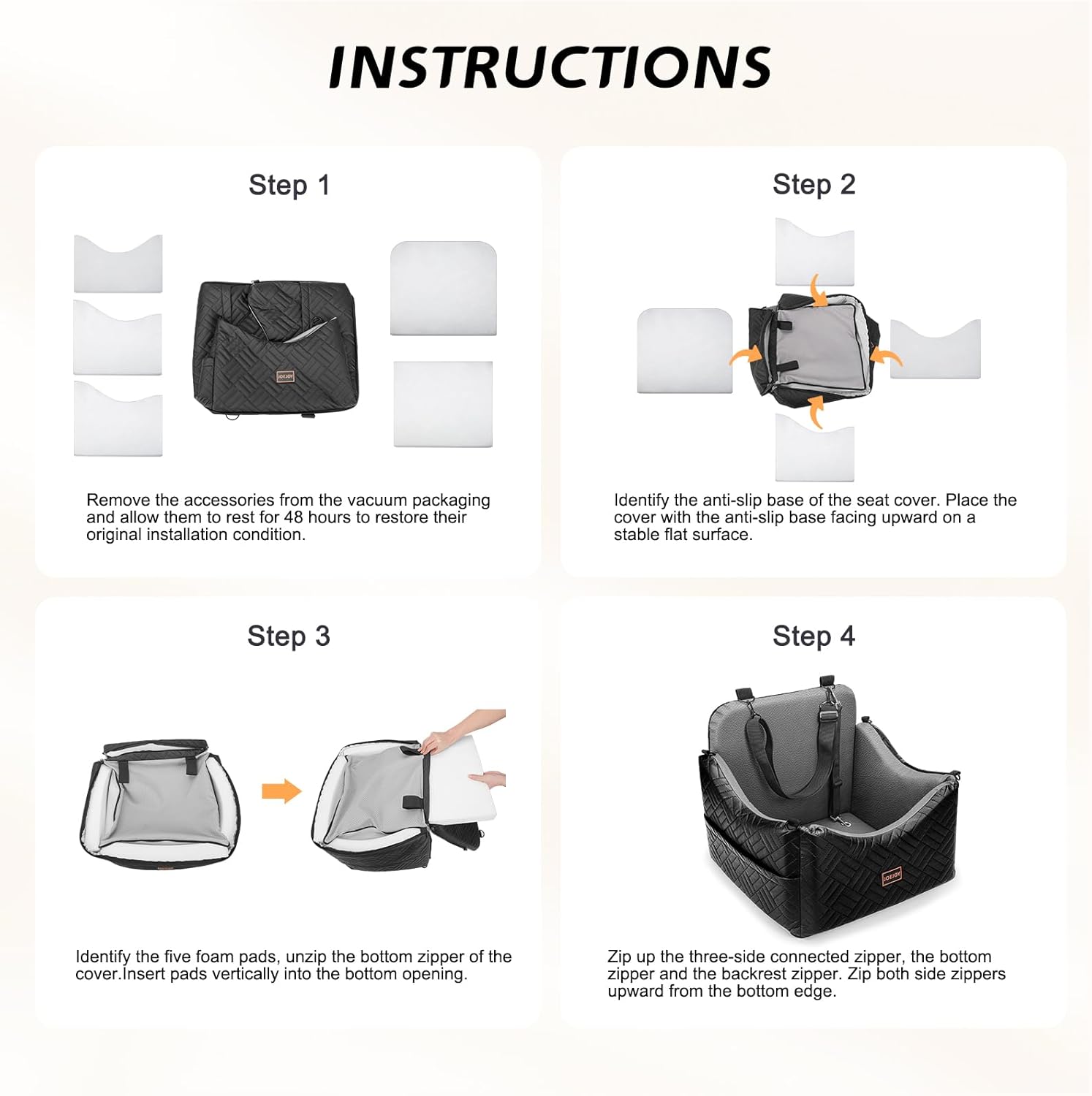 JOEJOY Dog Car Seats for Small Medium Dogs, Wipe Clean Waterproof Detachable PU Leather Cover, Thickened 2 inch Memory Foam Pet Car Seat with Safety Belt and Storage Pockets(No Cushion) - Image 8