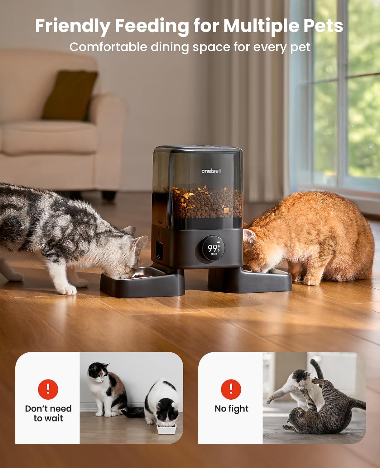 oneisall Cordless 2.4Ghz WiFi Automatic Cat Feeder for 2 Cats, Rechargeable 100-Day Battery Operated Auto Cat Feeder, 20 Cups/5L Timed Cats Food Dispenser Automatic for Large Kibble, Smart App Control - Image 6