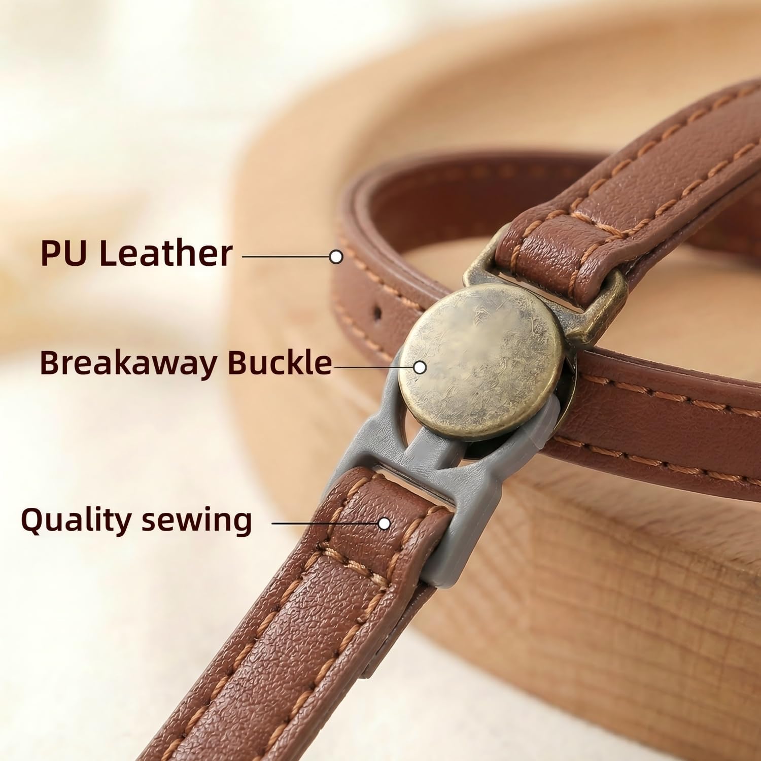 THAIN Leather Cat Collar with Bell Breakaway- Adjustable, Durable, Retro Bell fit Most Cats and Kittens (Brown) - Image 4
