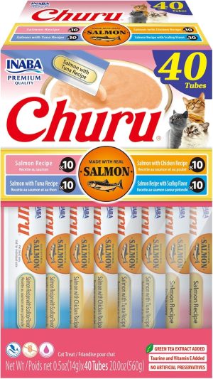 INABA Salmon Churu Cat Treats, Lick...
