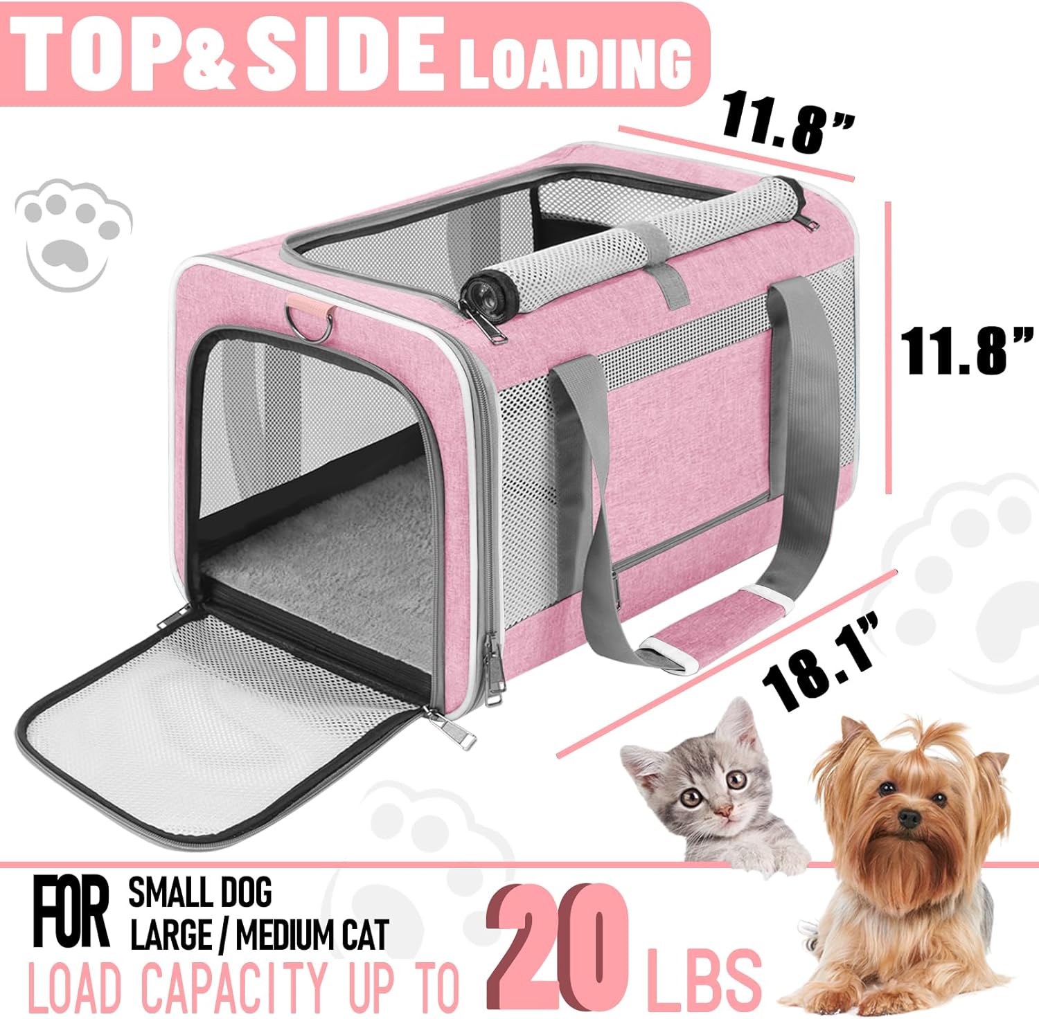 GAPZER Cat Carrier 20lbs Top Open/Soft Sided Small Pet Dog Travel Carrying Crate/Collapsible Puppy Transport Carry Bag/Sturdy Pet Cages Chihuahuas Mini Dog 10lbs Pink - Image 2