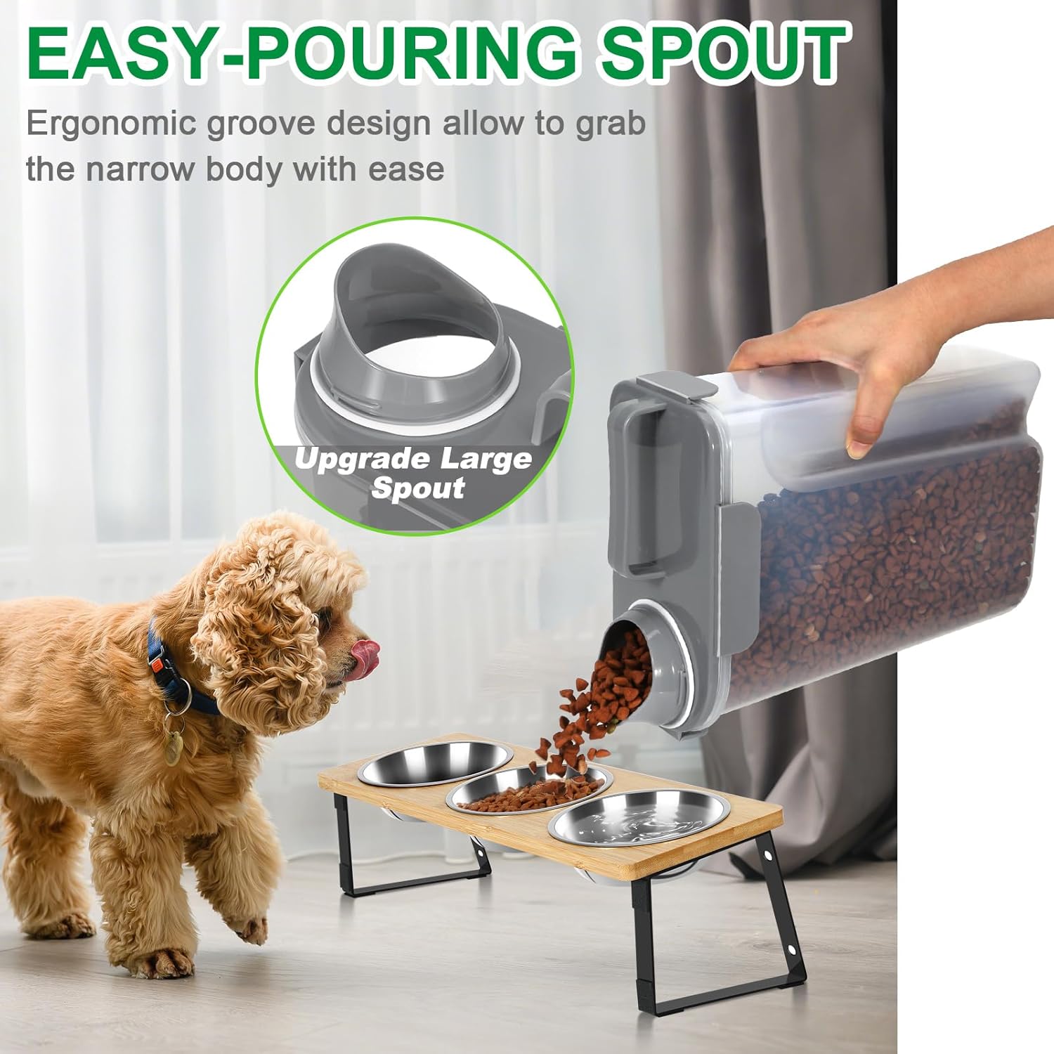 TBMax Large Cat Food Storage Container, Portable Dog Food Container with Upgraded Large Spout and Cup, Travel Pet Food Storage Dispenser for Small Animal Kibble Storage, Bird Seed Container - Grey - Image 3