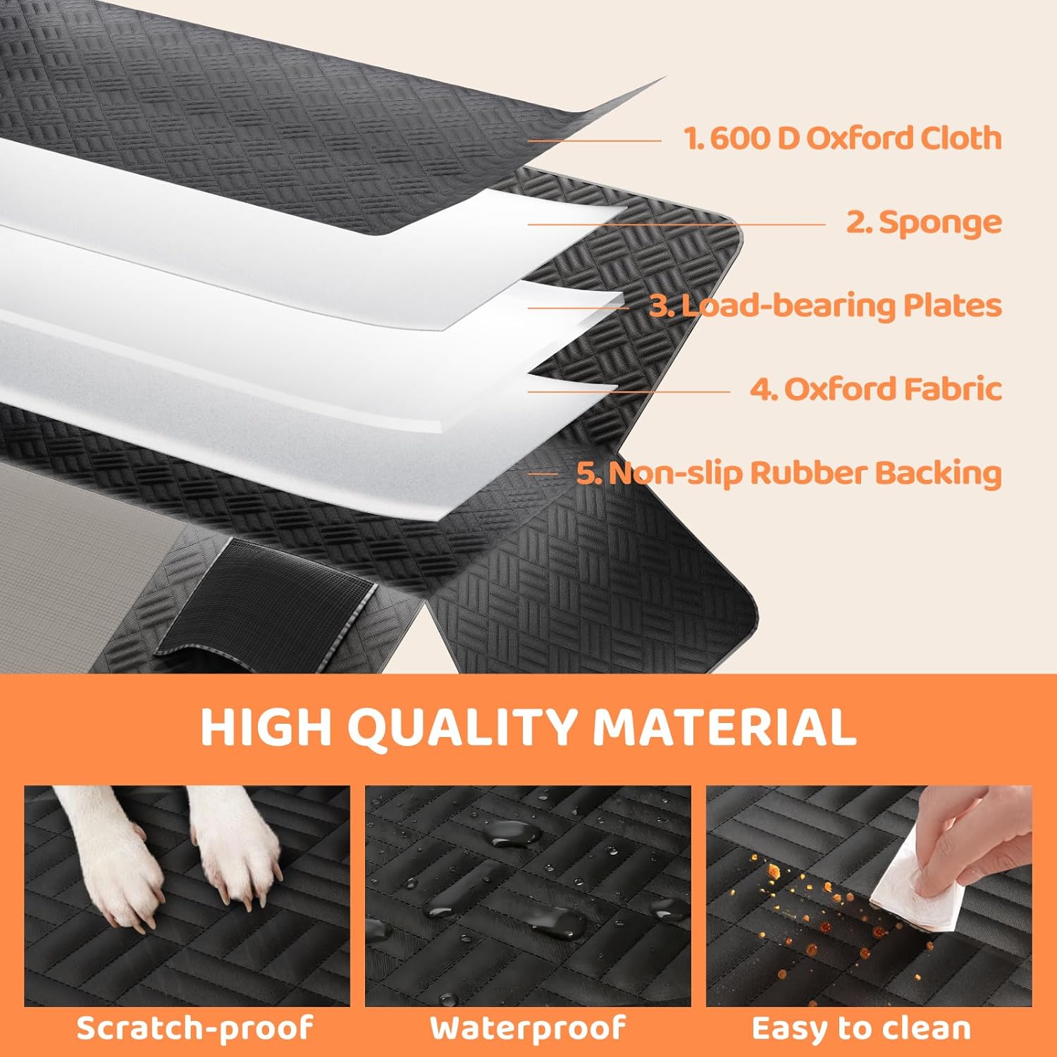 PROZAR Dog Car Seat Cover for Back Seat, Hard Bottom Back Seat Extender, Back Seat Pet Cover for Dogs - Supports 400lbs, Waterproof Heavy Duty Scratch Dog Hammock for Compact Cars/SUVs, 51in - Image 5