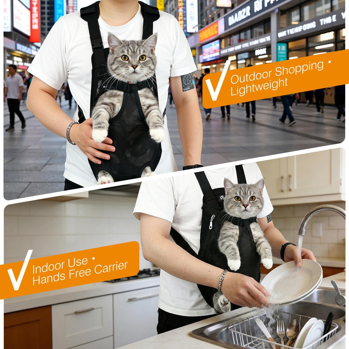 Pawaboo Pet Carrier Backpack, Adjustable Pet Front Cat Dog Carrier Backpack Travel Bag, Legs Out, Easy-Fit for Traveling Hiking Camping for Small Medium Dogs Cats Puppies 5-8lbs, Medium, Black - Image 3