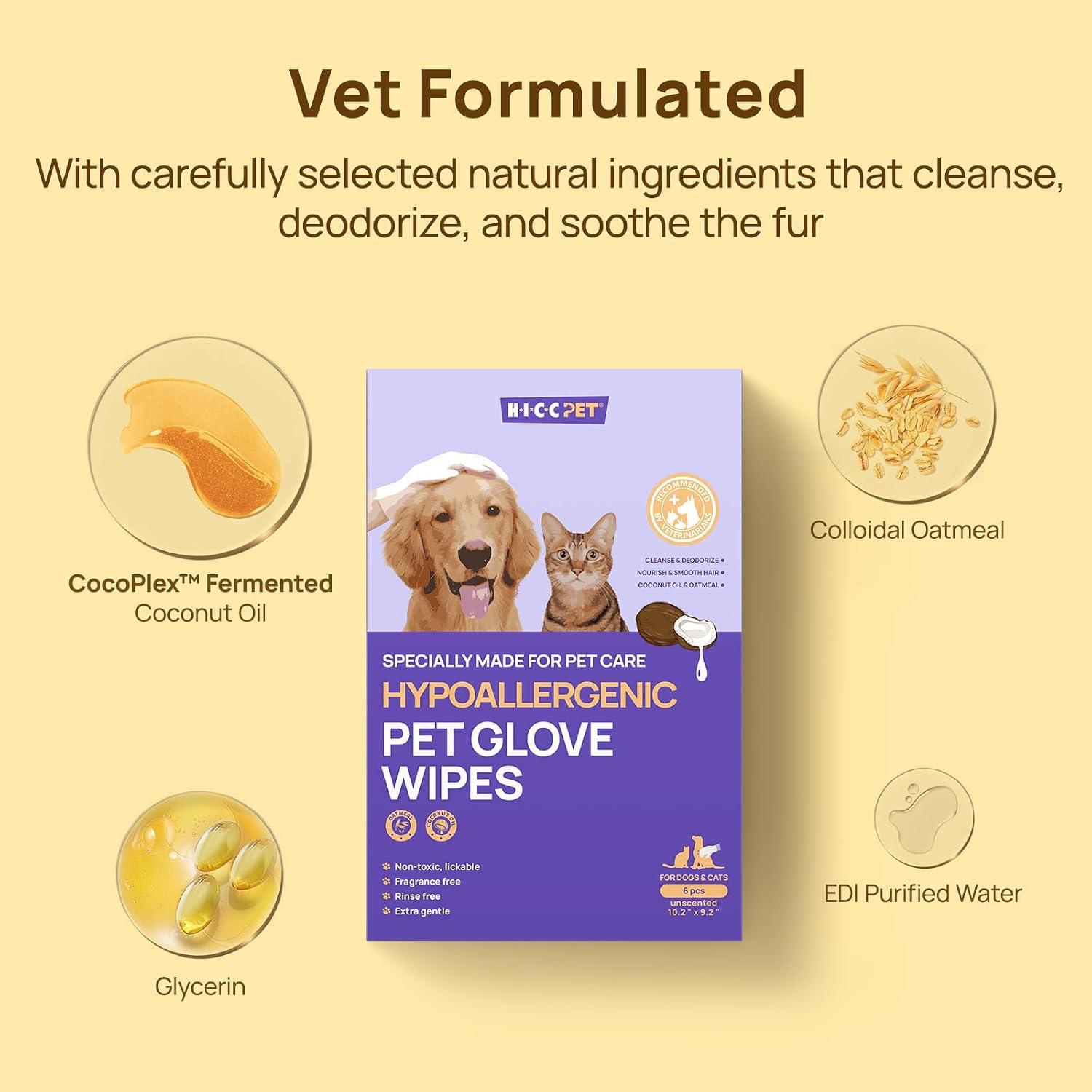 HICC PET Cleaning Deodorizing Glove Wipes for Dogs & Cats, Vet Recommended Hypoallergenic Hydrating & Nourish Fur Pet Grooming Glove Wipes, Pet Bathing Wipes for Horse Coat Care,6pcs Unscented - Image 5