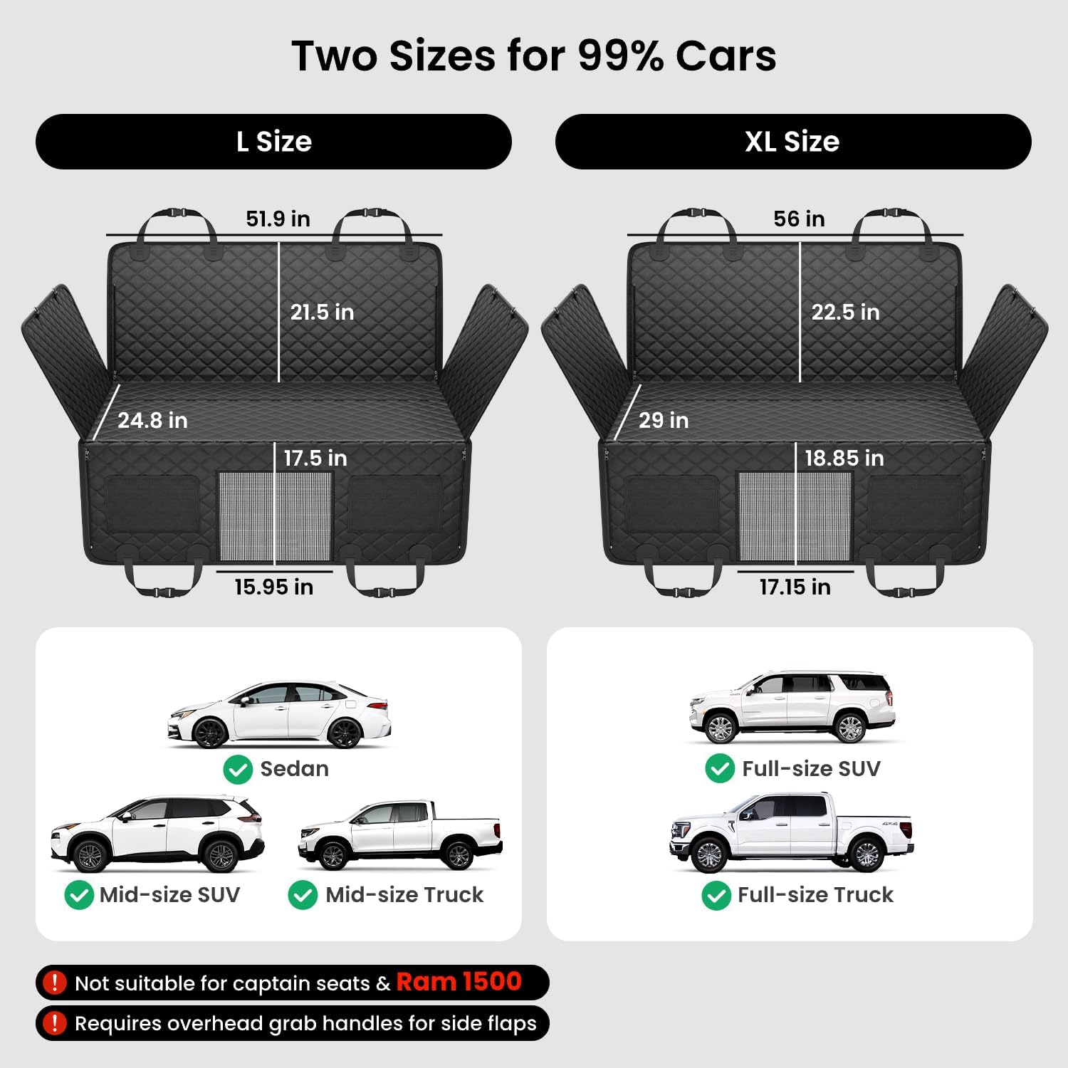 REEVAA Dog Truck Seat Cover for Back Seat, Hard Bottom Dog Hammock for Car, Pet Bed Extender for 2-4 Large Dogs, Waterproof Seat Protector, Universal XL Size Fits for Crew Cab Truck/SUV, Black - Image 6