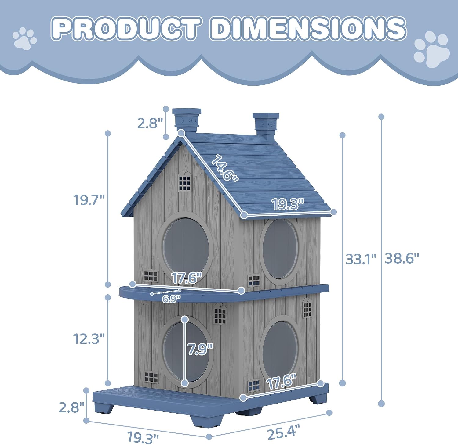 Outdoor Cat House Weatherproof, Durable Resin Cat Houses for Outdoor Indoor Cats, Litter Box Enclosure with Elevated Base, Anti-Slip Pad, Ventilation, Double-Story, Grey Blue - Image 8