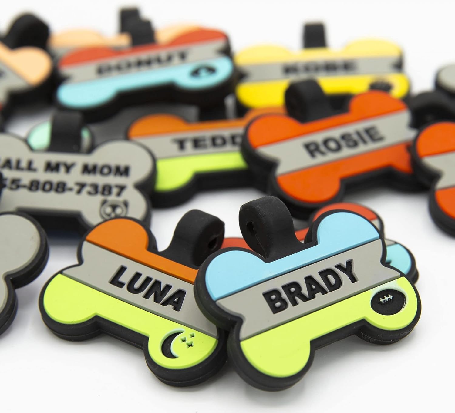 Silent Dog Tag Personalized with 5 Lines of Custom Deep Engraved Durable Soundless Silicone Pet ID Name Tag Bone Design Pink - Image 4