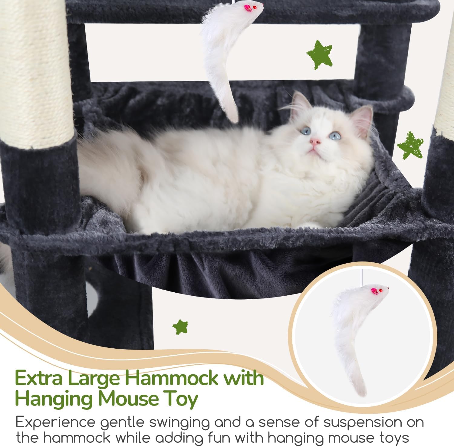 Globlazer Heavy Duty Cat Tree, 70 inch Sturdy Cat Tree for Indoor Cats Extra Large Cat Tower with Scratching Post, Hammock, Cat Condo for Adult Cats Kittens, F70 Pro, Dark Grey - Image 2