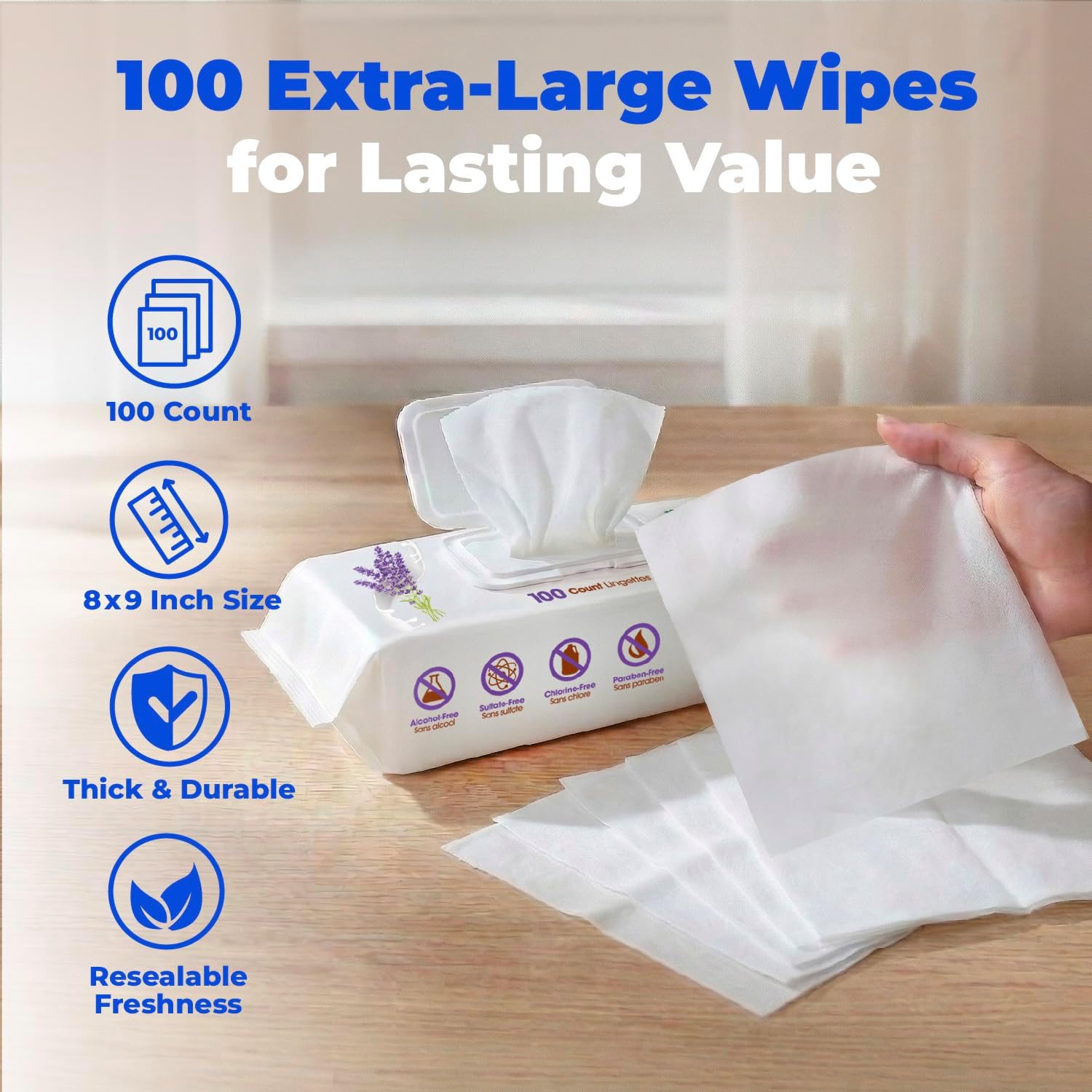 Best Pet Supplies 8" x 9" Large Dog Wipes - Cleaning and Deodorizing for Paws and Coat - Gentle Formula with Lavender Vitamin E for Puppies and Cats - 100 Count - Image 5