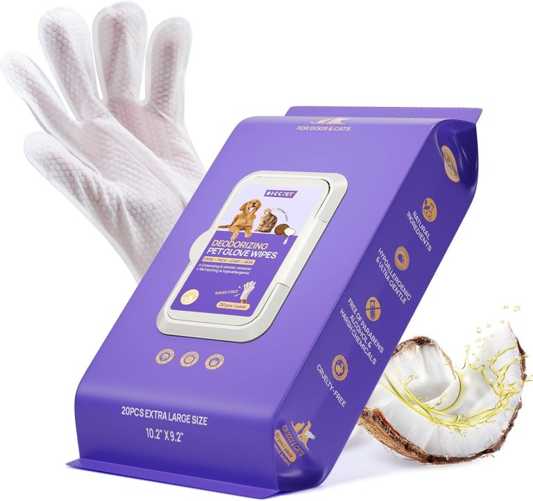 HICC PET Dog Wipes Cleaning Deodorizing Glove Wipes for Dogs, Cats & Horses, Vet Recommended Hypoallergenic Hydrating & Nourishing Pet Wipes for Eyes, Ears, Butt & Paws, No-Rinse, 20pcs Coconut Scent