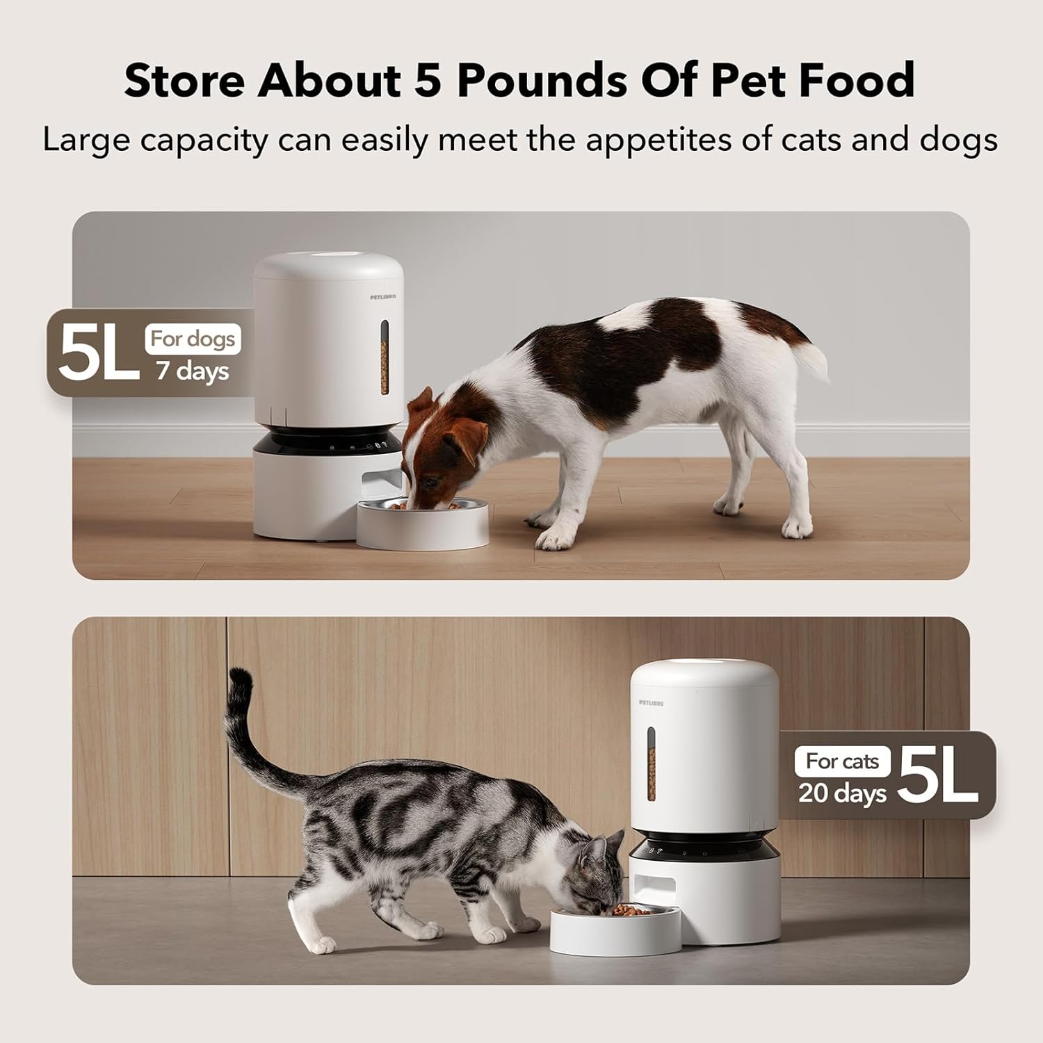 PETLIBRO Automatic Cat Feeder, 5G WiFi Automatic Dog Feeder with Freshness Preservation, 5L Timed Cat Feeders with Low Food Sensor, Up to 10 Meals Per Day, Granary Pet Feeder for Cats/Dogs - Image 6
