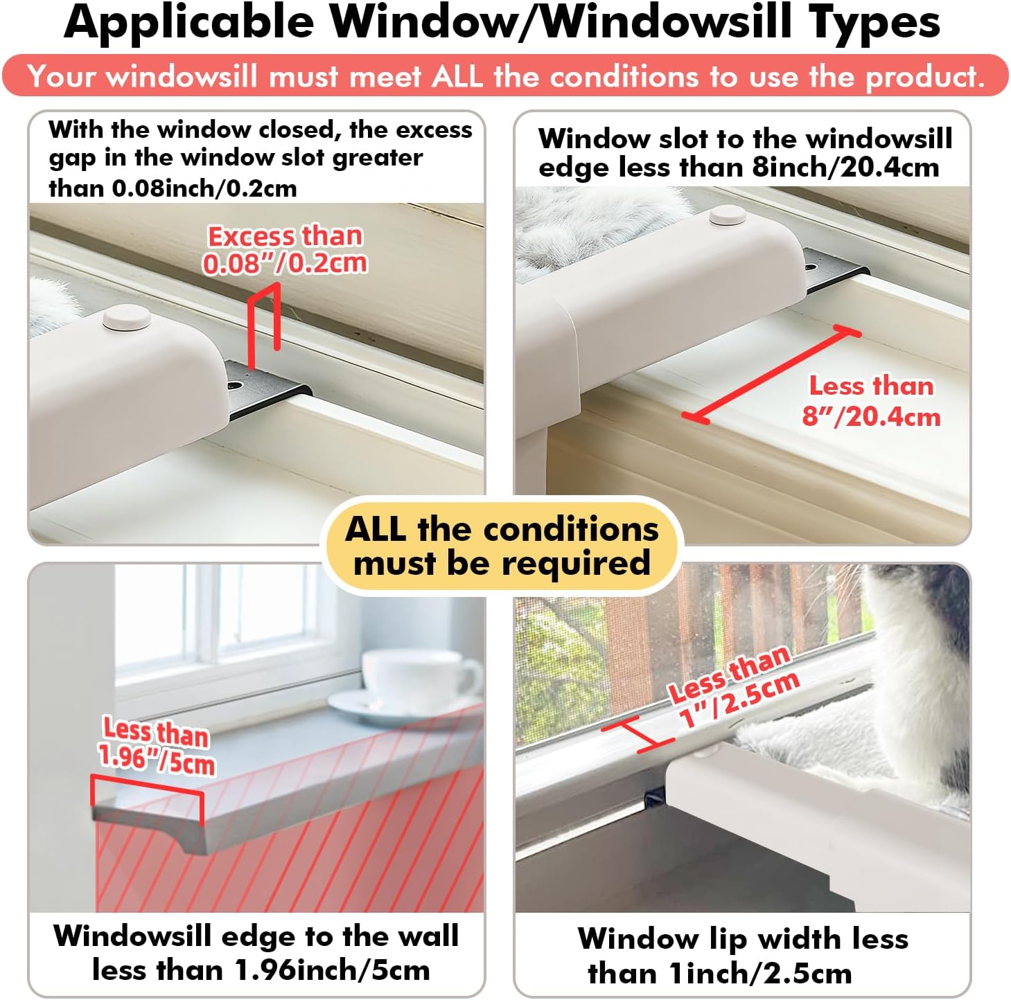 Zoratoo Window Sill Mount Cat Perch for Indoor Cats, One-Step Sliding Clamping Slot Adjustment Cat Hammock with Washable Cover, No Suction Cups Pet Bed for Windowsill & Bedside (Large) - Image 7