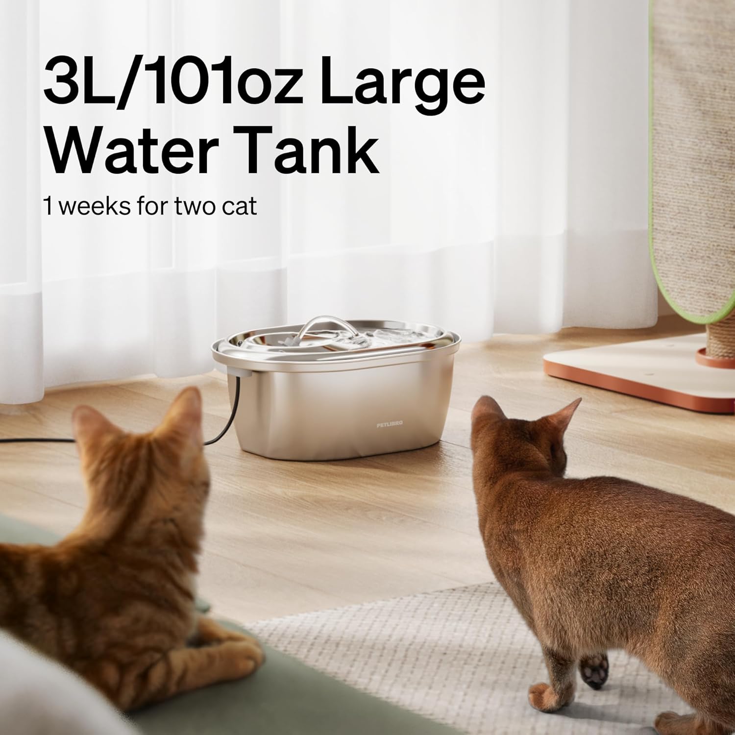 PETLIBRO Stainless Steel Cat Water Fountain, 101oz/3L Automatic Water Dispenser for Cats Indoor, Quiet Pet Water Dispenser with 2 Filters, Adjustable Flow Cat Fountain Also for Small Dogs - Image 6