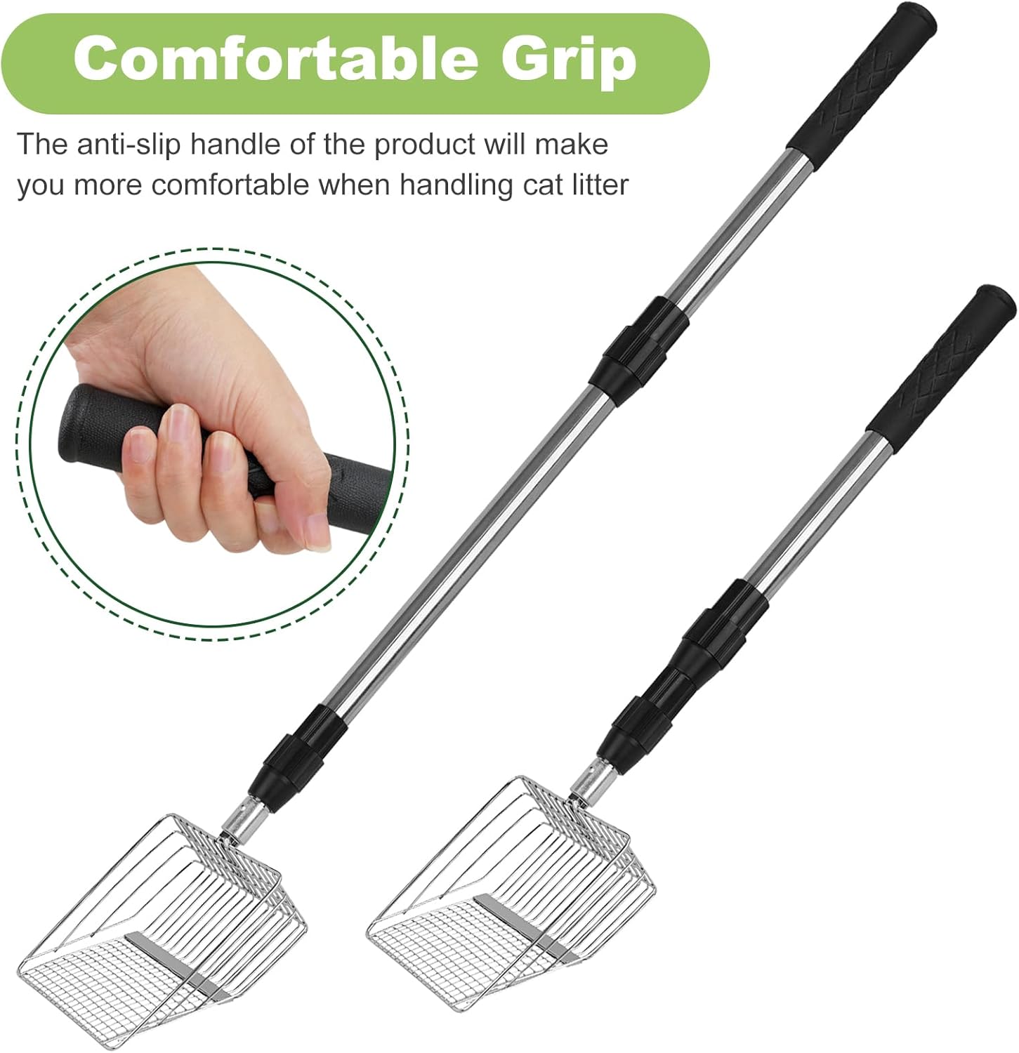 XBX Long Handle Cat Litter Scoop with Holder, Adjustable Extendable Metal Litter Scooper, Stainless Steel Shovel Sifter for Litter Box Cleaning, Durable Cat Pooper Scooper for Home Use - Image 7