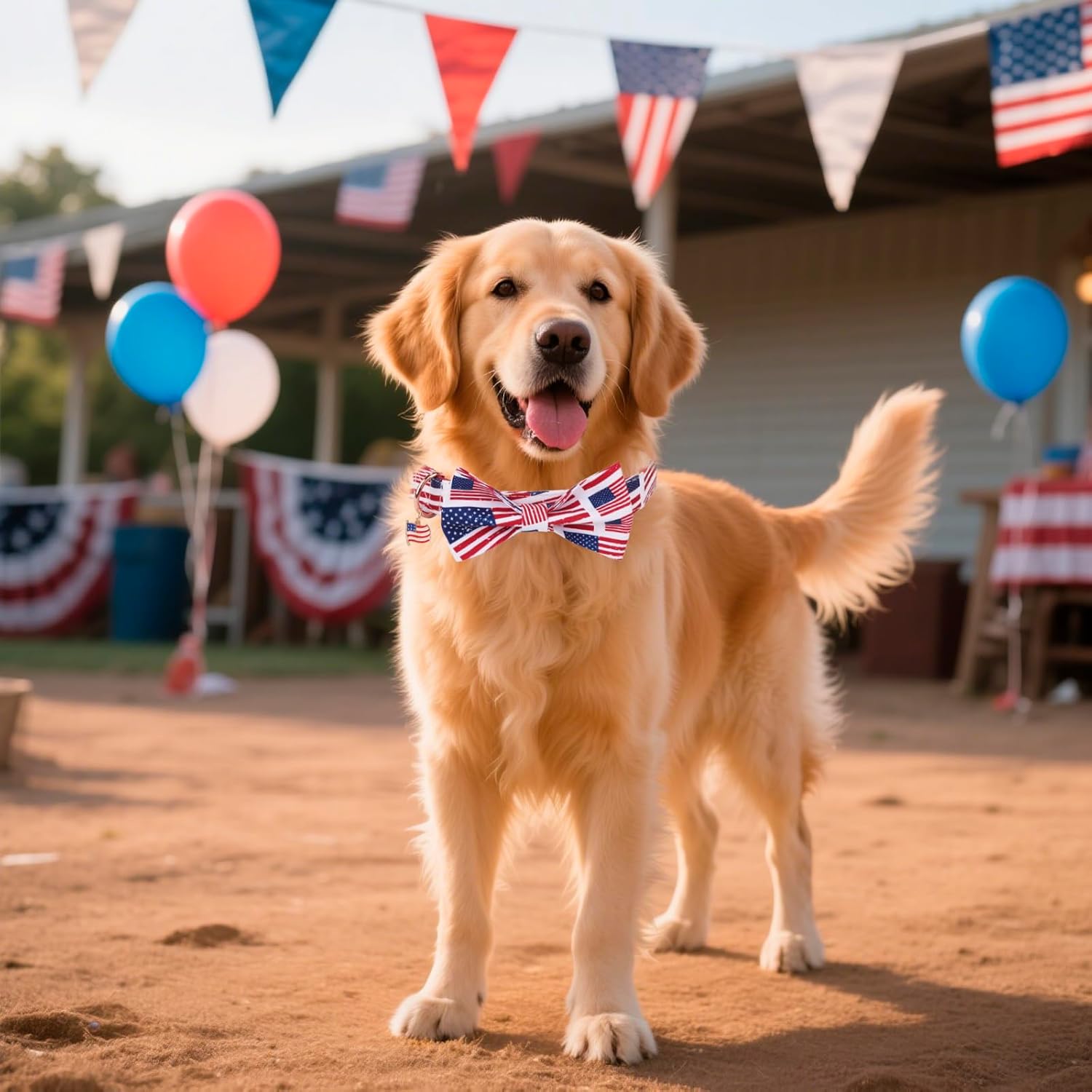 PTDECOR American Flag Dog Collar with Bow Tie, Adjustable Patriotic 4th of July Pet Collars for Medium Dogs (Medium) - Image 4