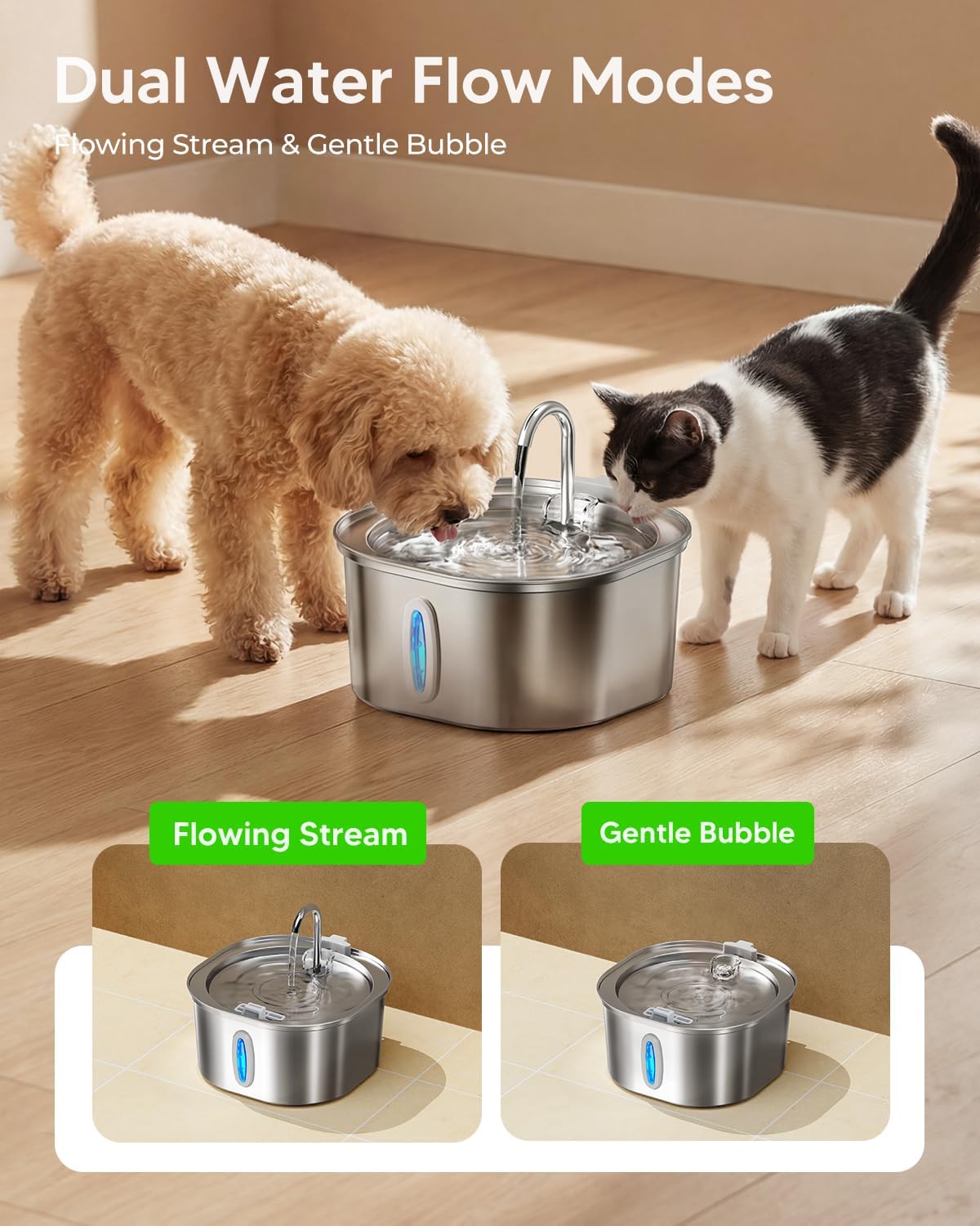 PEKTACO Stainless Steel Cat Water Fountain, 3.2L/108oz Cat Water Dispenser with Quiet Water Pump, Dishwasher Safe Pet Drinking Fountain for Cats - Image 8
