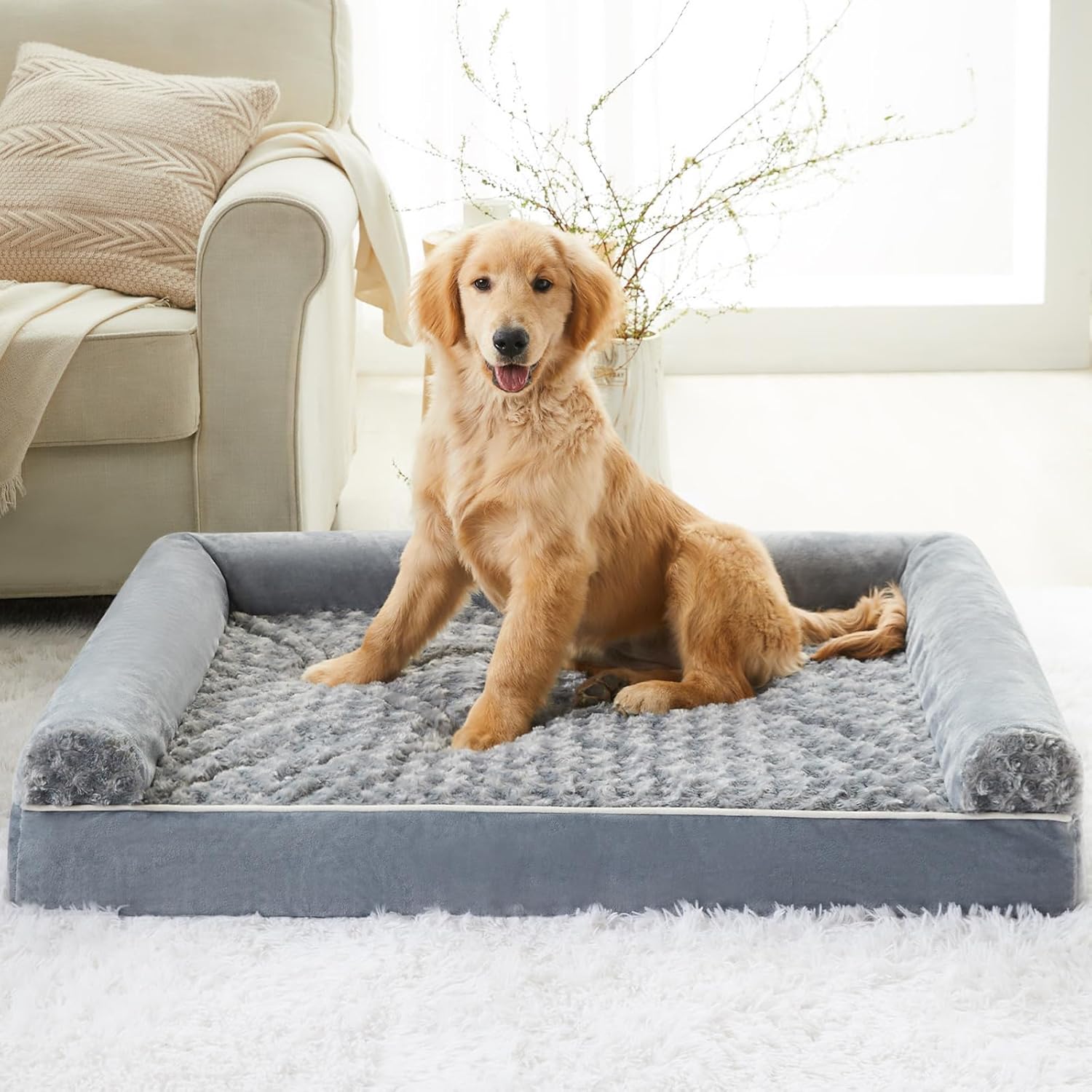 BFPETHOME Orthopedic Washable Dog Beds Large Sized Senior Dog for Comfy Sleeping with Removable Cover, Waterproof Big Soft Pet Couch Bed for Dogs Rerlax - Image 8