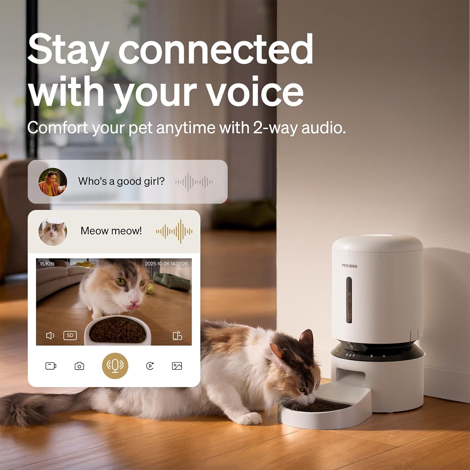 PETLIBRO Automatic Cat Feeder with Camera, 1080P HD & Night Vision, 5GHz/2.4GHz WiFi & Cam Smart Pet Feeder with App Control, 2-Way Audio, Motion Alerts for Cats & Dogs, Stainless Steel Single Tray - Image 5