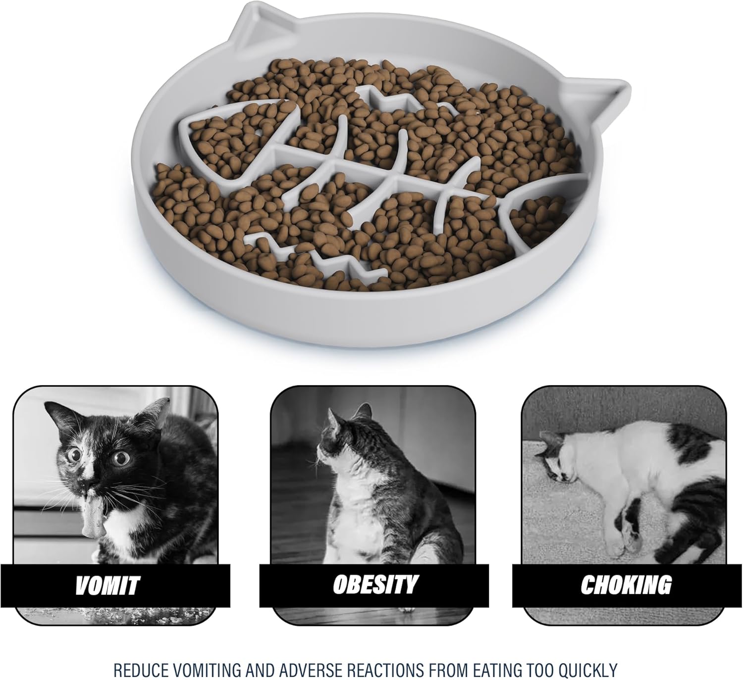 Silicone Cat Slow Feeder Bowl with Suction Cups - Interactive Puzzle Toy to Reduce Overeating in Kitty(Gray, 1 Cup) - Image 4