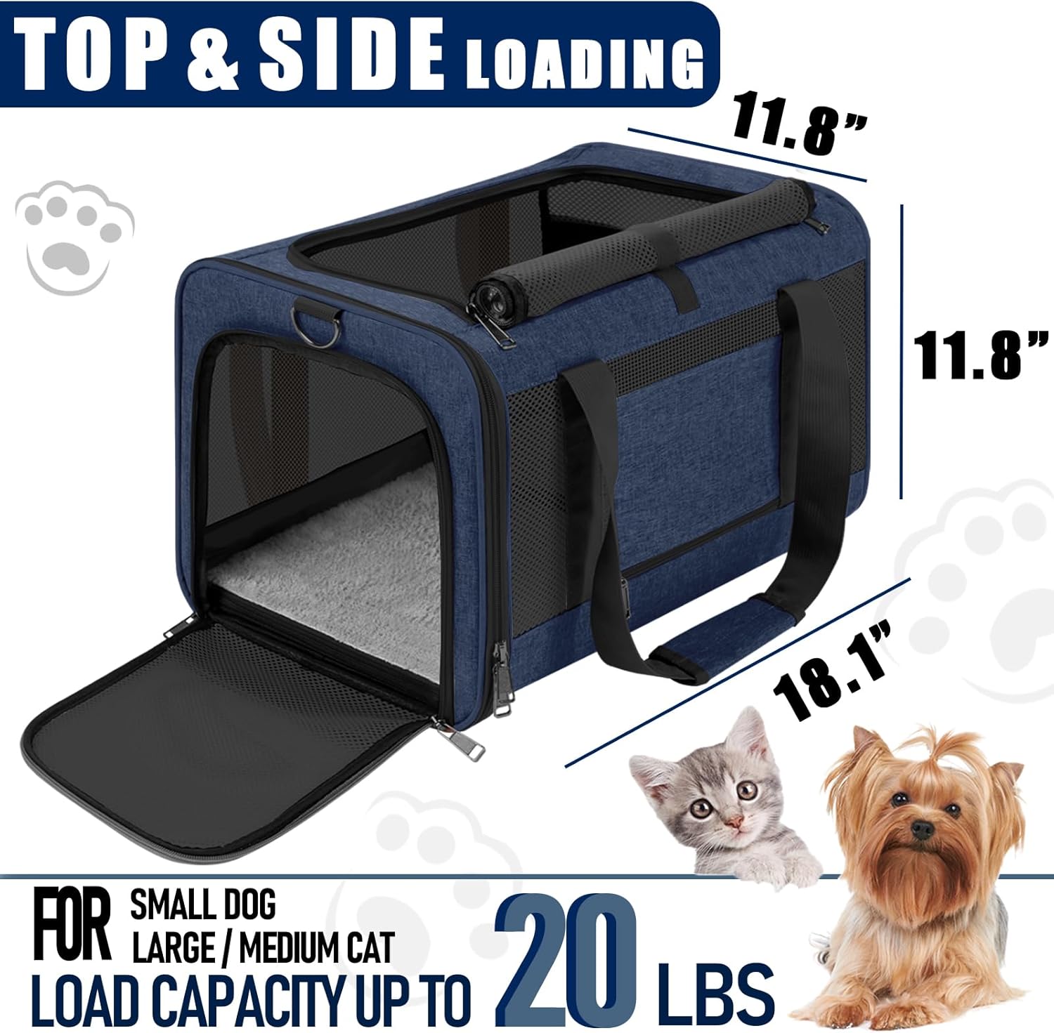 GAPZER Dog Carrier Soft/Cat Crates Large Cat 20 to 25 pounds/Softsided Pet Car Travel Carry Bag 15 Pound Puppy/Top Open Transport Kennel Navy - Image 7