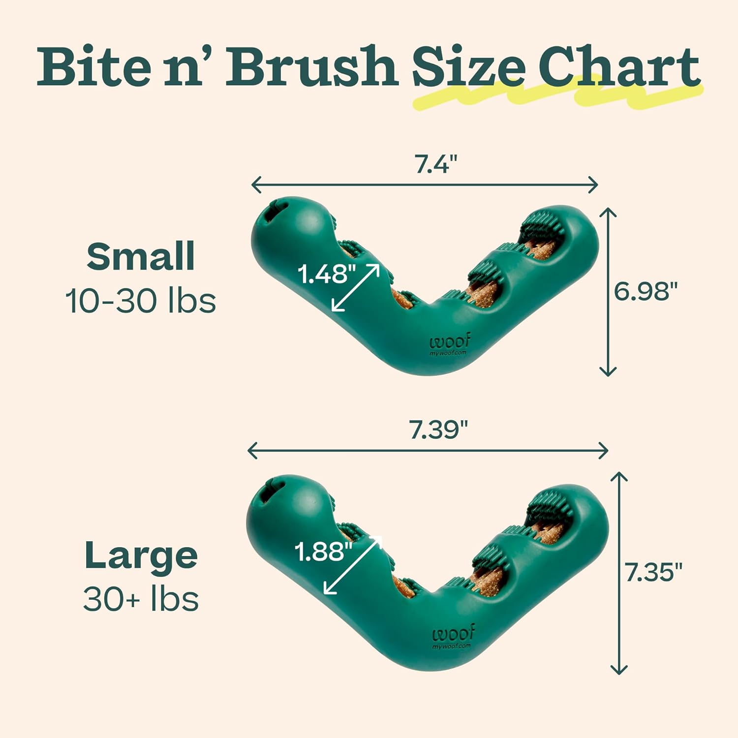 WOOF The Bite n' Brush - Dog Toothbrush Toy - Scrub Plaque and Tartar from Your Dog's Teeth and Mouth - Dog Dental Chew Toy - Small - Image 6