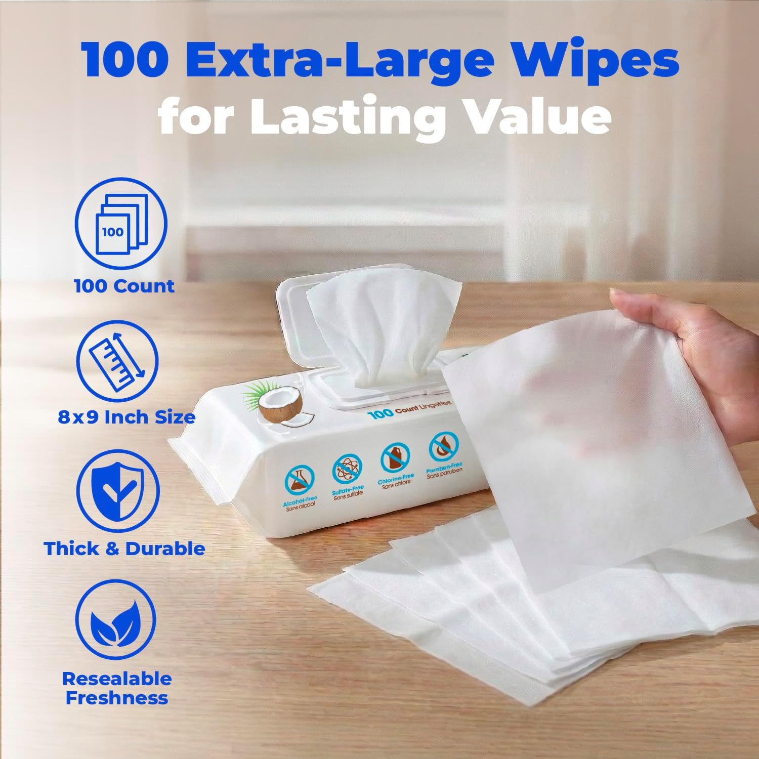 Best Pet Supplies 8" x 9" Large Dog Wipes - Cleaning and Deodorizing for Paws and Coat - Gentle Formula with Coconut Vitamin E for Puppies and Cats - 400 Count - Image 6
