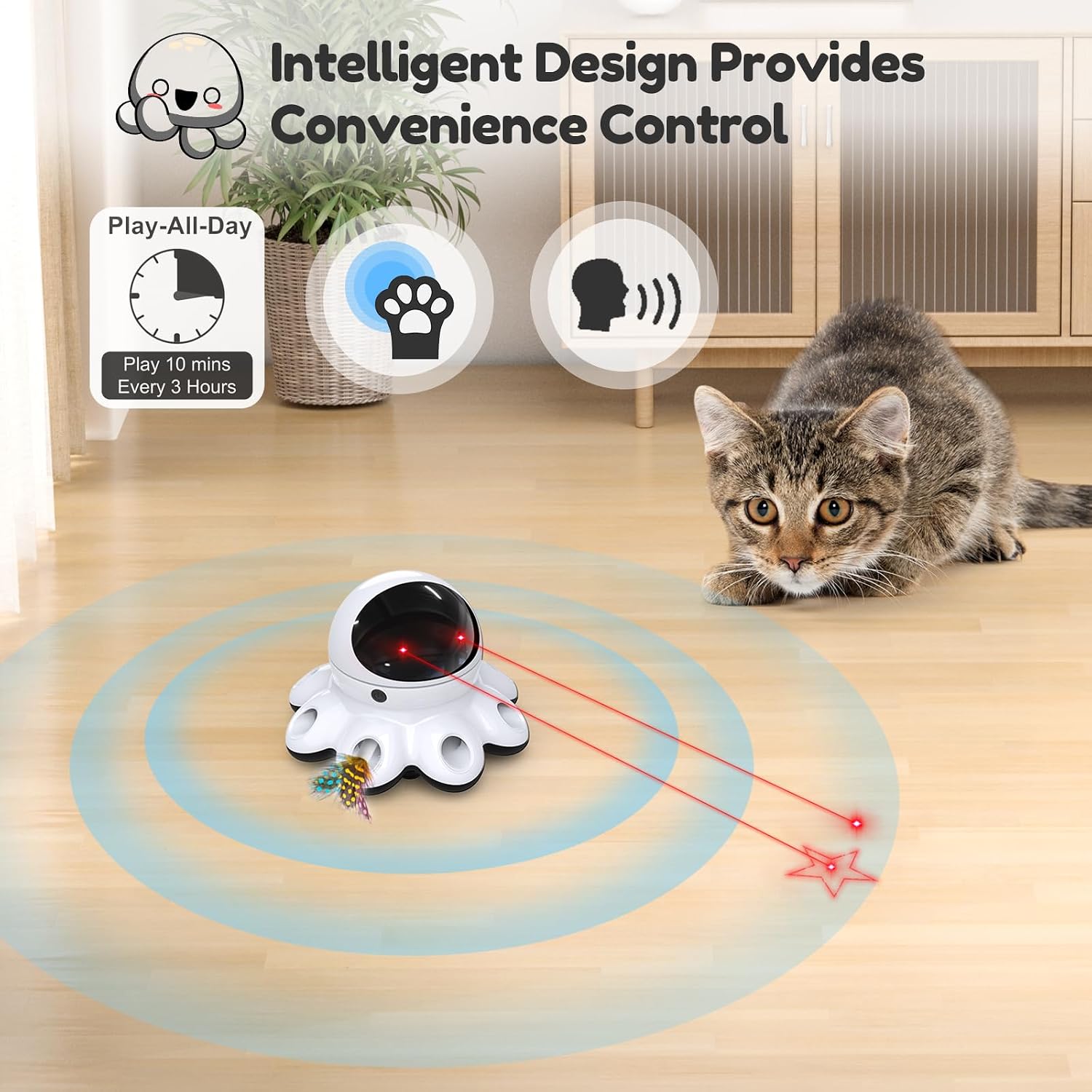 ORSDA Cat Laser Toy, 2-in-1 Interactive Automatic Motion Activated Moving 8 Holes Whack A Mole Feather, USB Rechargeable Electronic Smart Sensor Kitten Toys for Indoor Exercise - Image 5