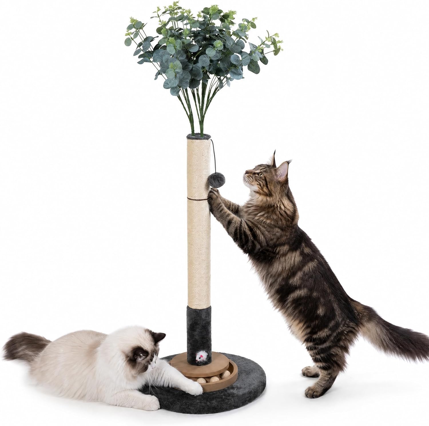 35 Inch Cat Scratching Post, Eucalyptus Sisal Rope Cat Tree Tower with Hanging Ball & Interactive Mouse Toy, Durable Scratcher for Indoor Adult Cats - Image 8