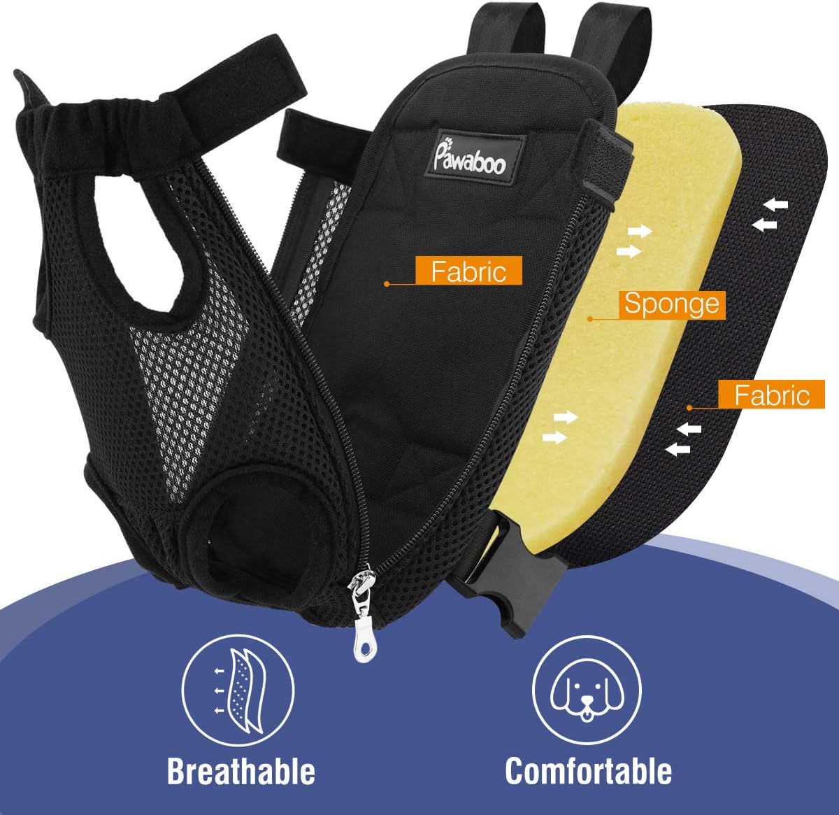 Pawaboo Pet Carrier Backpack, Adjustable Pet Front Cat Dog Carrier Backpack Travel Bag, Legs Out, Easy-Fit for Traveling Hiking Camping for Small Medium Dogs Cats Puppies 5-8lbs, Medium, Black - Image 6