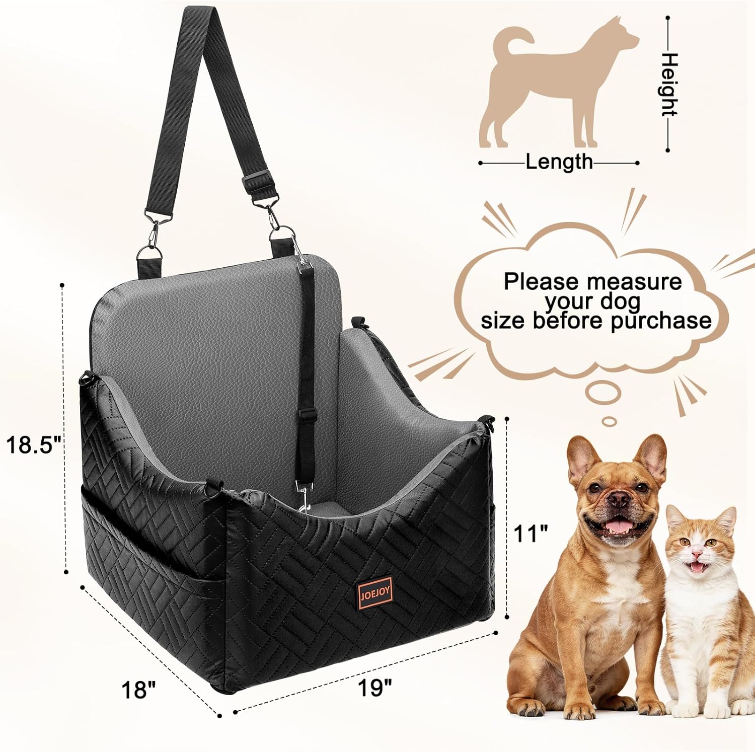 JOEJOY Dog Car Seats for Small Medium Dogs, Wipe Clean Waterproof Detachable PU Leather Cover, Thickened 2 inch Memory Foam Pet Car Seat with Safety Belt and Storage Pockets(No Cushion) - Image 7
