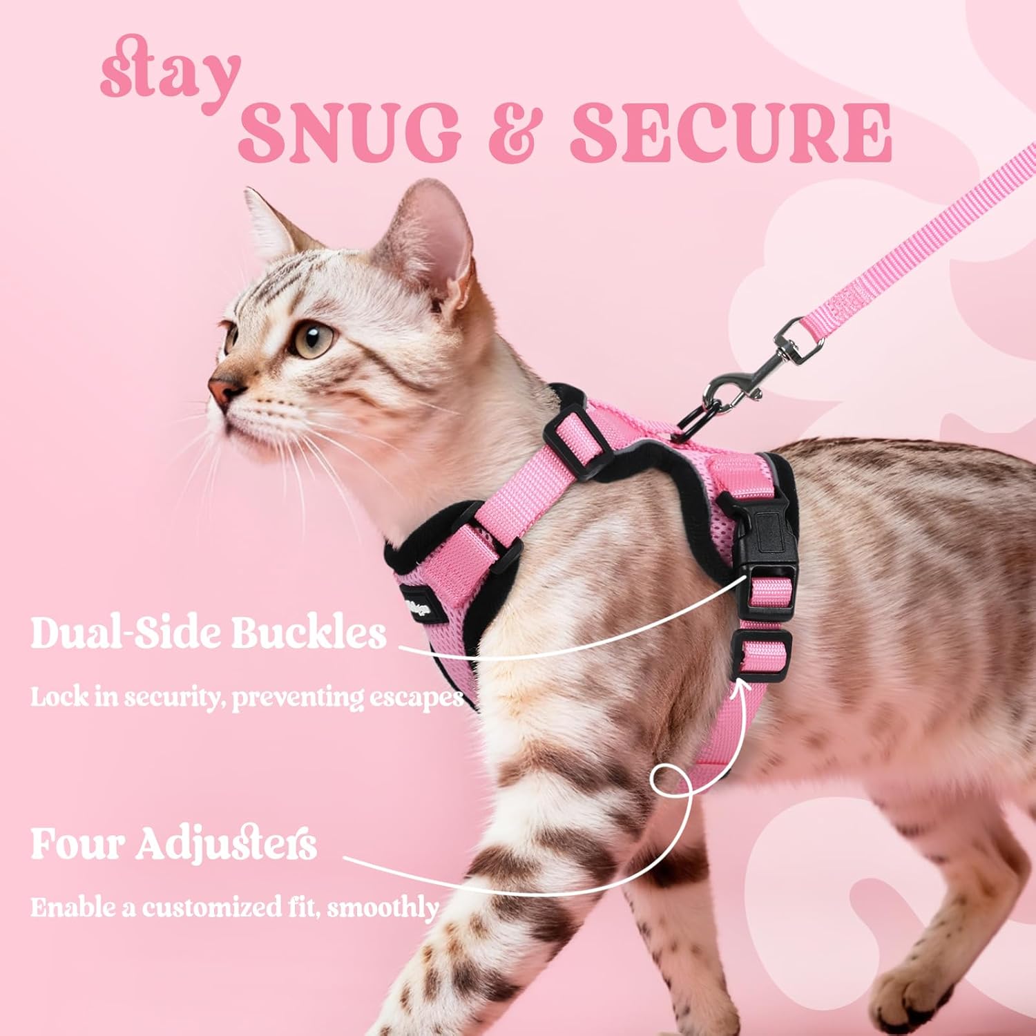 rabbitgoo Cat Harness and Leash Set, Escape Proof Kitten Harness for Safe Outdoor Walks, Soft Breathable Adjustable Vest with Reflective Strips for Kittens and Small Cats, Pink, Xs - Image 6