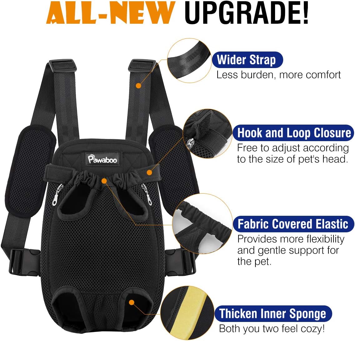 Pawaboo Pet Carrier Backpack, Adjustable Pet Front Cat Dog Carrier Backpack Travel Bag, Legs Out, Easy-Fit for Traveling Hiking Camping for Small Medium Dogs Cats Puppies 5-8lbs, Medium, Black - Image 5