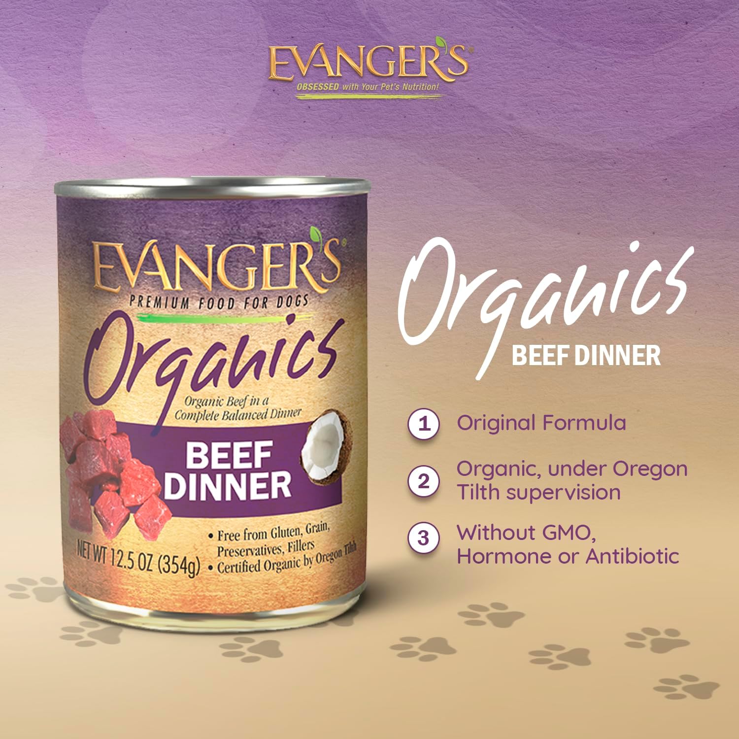 Evanger's Organics Beef Dinner for Dogs – 12 Count, 12.5 oz Each – Qualified Organic, Grain Free, GMO Free – Nutrient-Dense Recipe with Organic Vegetables – Wet Dog Food - Image 2