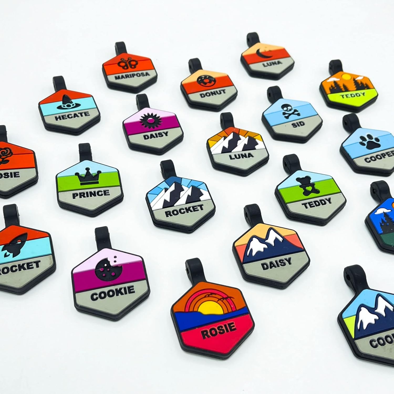 Silent Dog Tag Personalized with 5 Lines of Custom Deep Engraved Durable Soundless Silicone Pet ID Name Tag Hexagon Snow Mountain Boy - Image 2