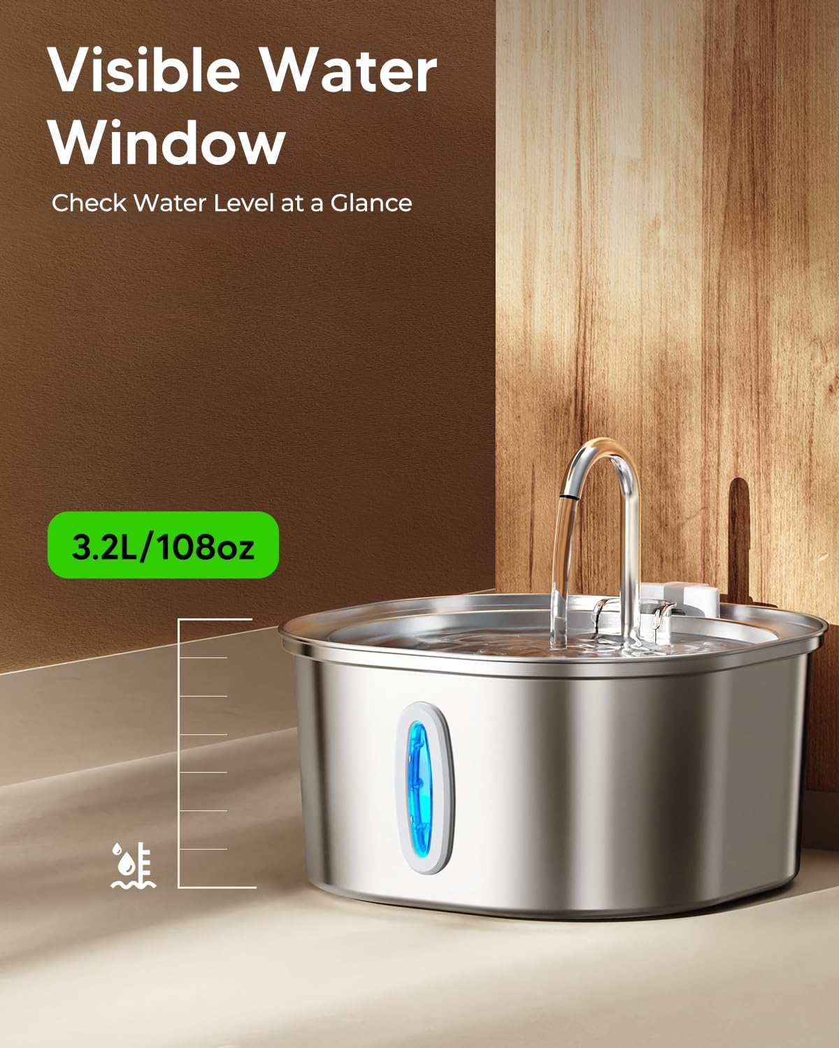 PEKTACO Stainless Steel Cat Water Fountain, 3.2L/108oz Cat Water Dispenser with Quiet Water Pump, Dishwasher Safe Pet Drinking Fountain for Cats - Image 4