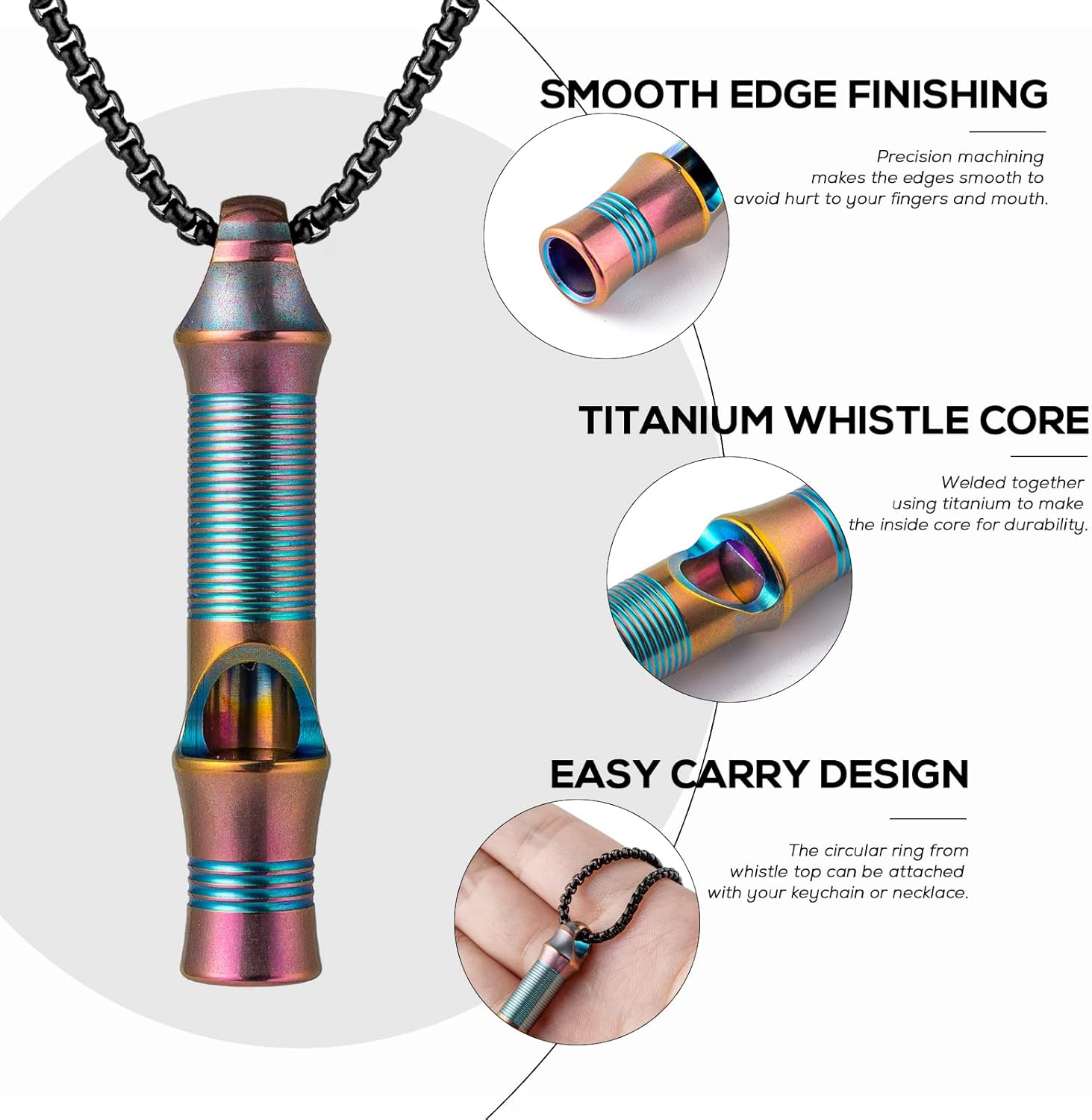 TISUR Titanium Emergency Whistle,EDC Safety Whistles Necklace Loud up to 120db,Survival Whistles for Survival,Hiking,Camping,Pets Training - Image 3