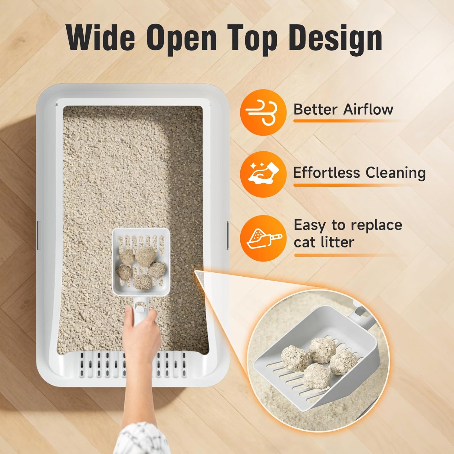 Stainless Steel Cat Litter Box, Extra Large XL Odor Free Metal Litter Box with High Sides Lid, Open Top Litter Pan Include Scoop Easy Cleaning Kitty Cat Box Anti-Urine Leakage, Non-Sticky - Image 6